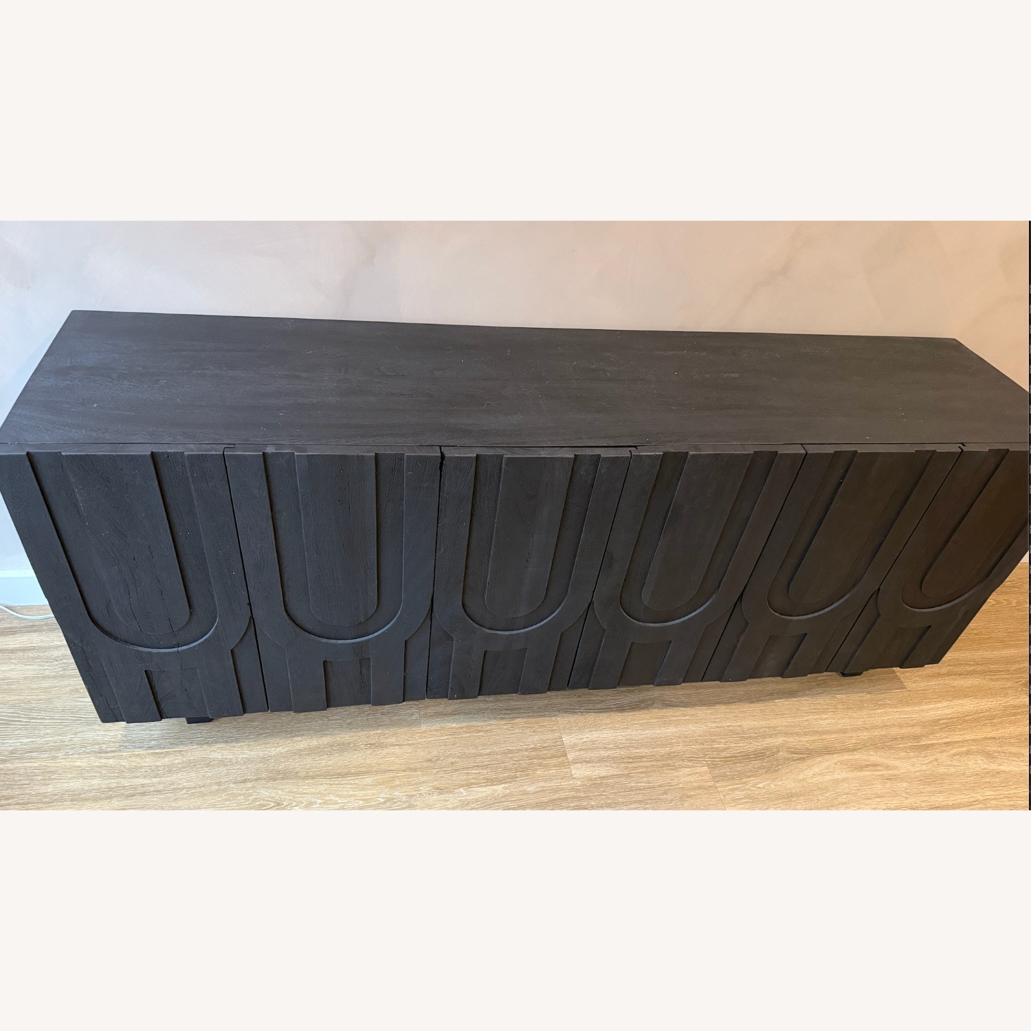 Crate & Barrel Camila 72" Aged Black Wood Storage Media Console - image-2