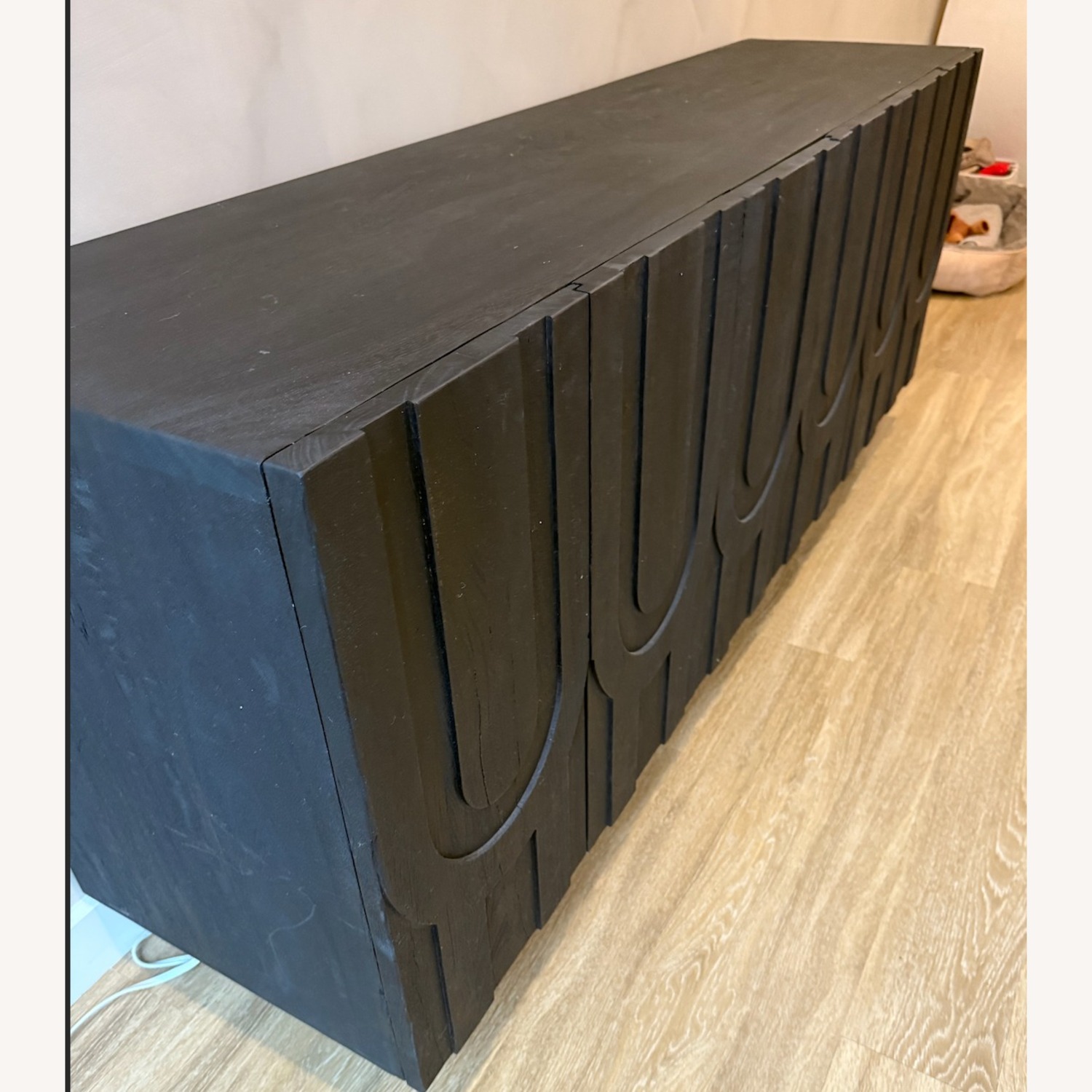 Crate & Barrel Camila 72" Aged Black Wood Storage Media Console - image-5