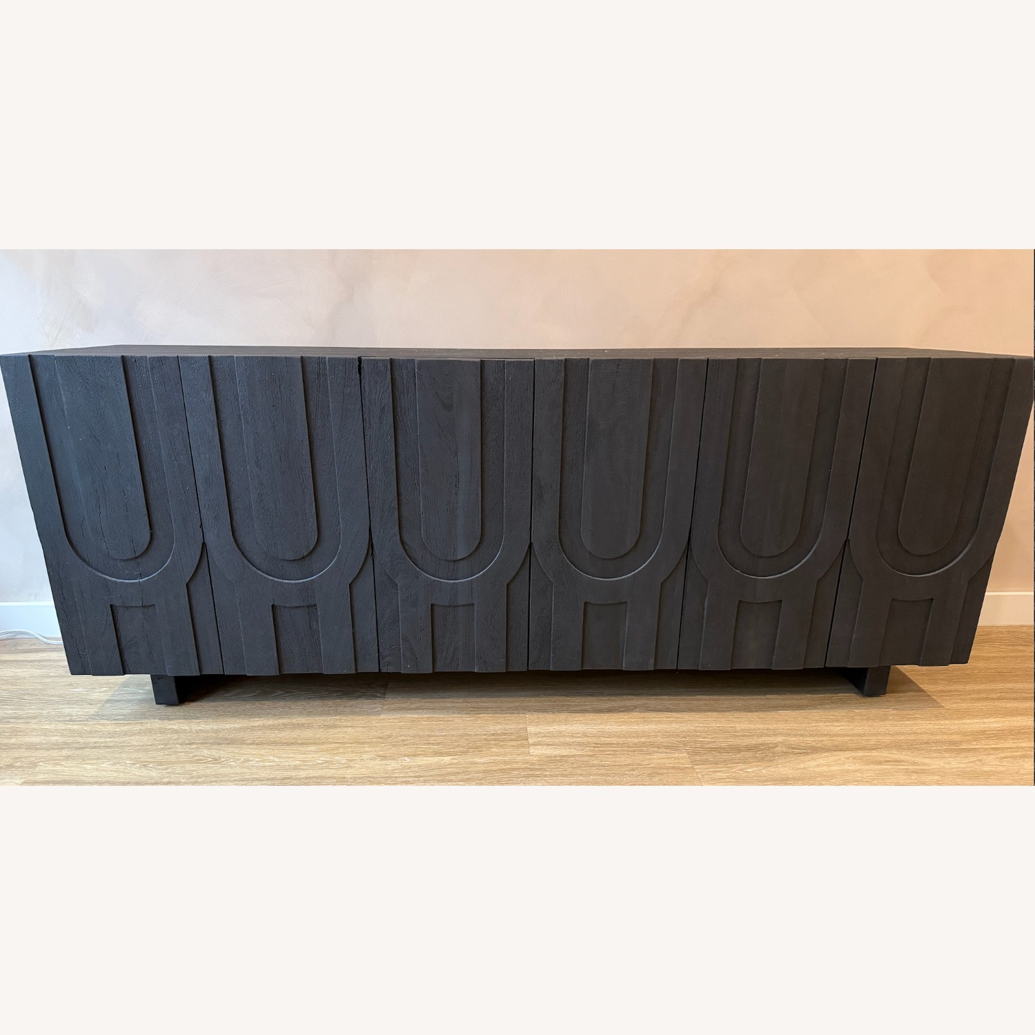 Crate & Barrel Camila 72" Aged Black Wood Storage Media Console - image-1