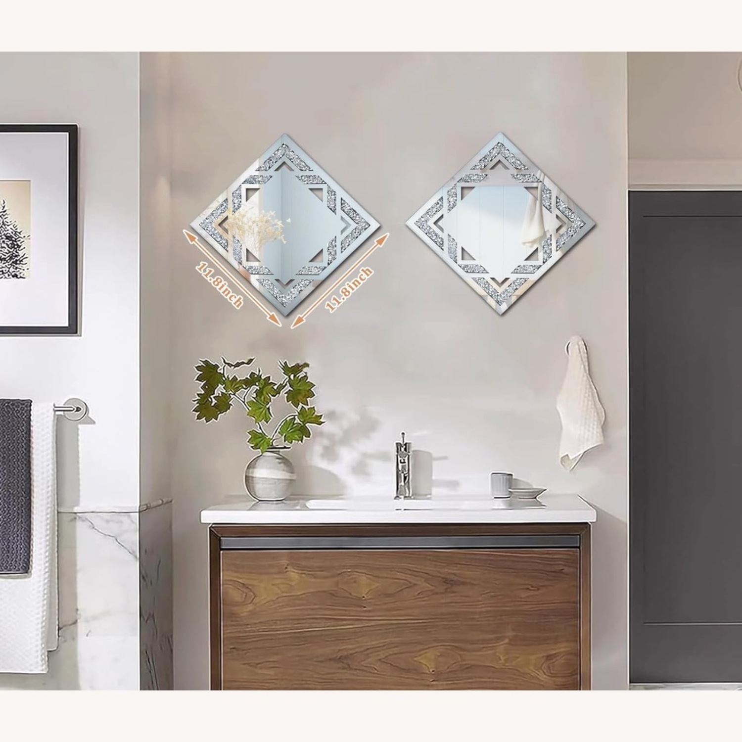 Set of 2 - Crushed Diamond Wall Mirrors - image-2