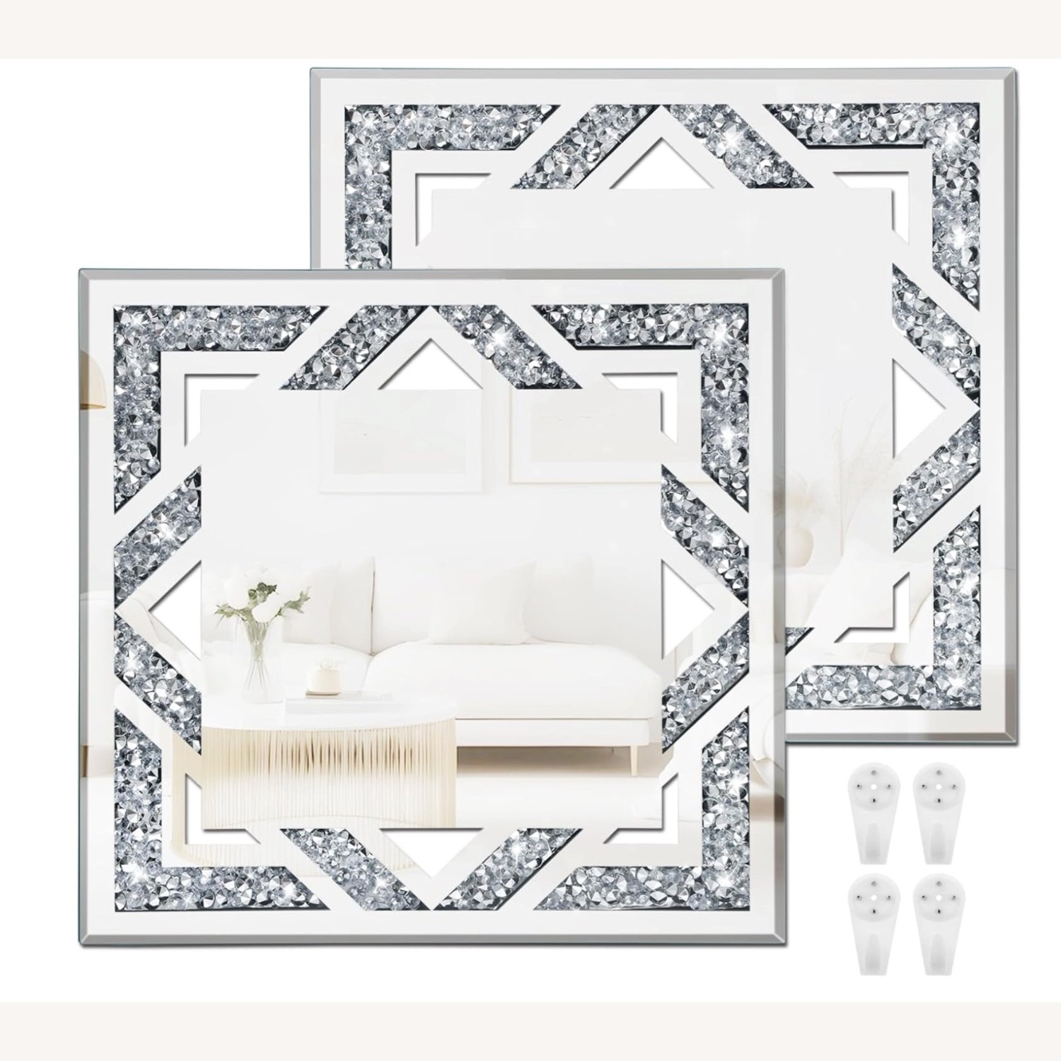 Set of 2 - Crushed Diamond Wall Mirrors - image-4