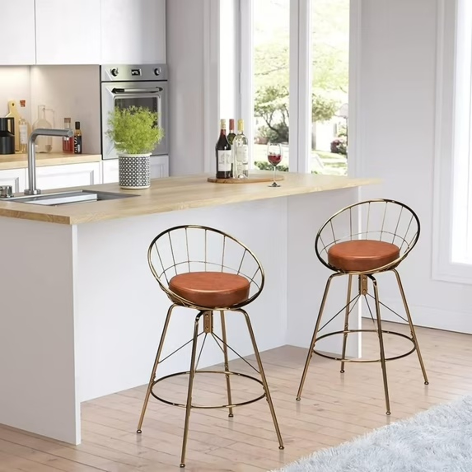 Walmart Andeworld Gold Leather Stools - image-4
