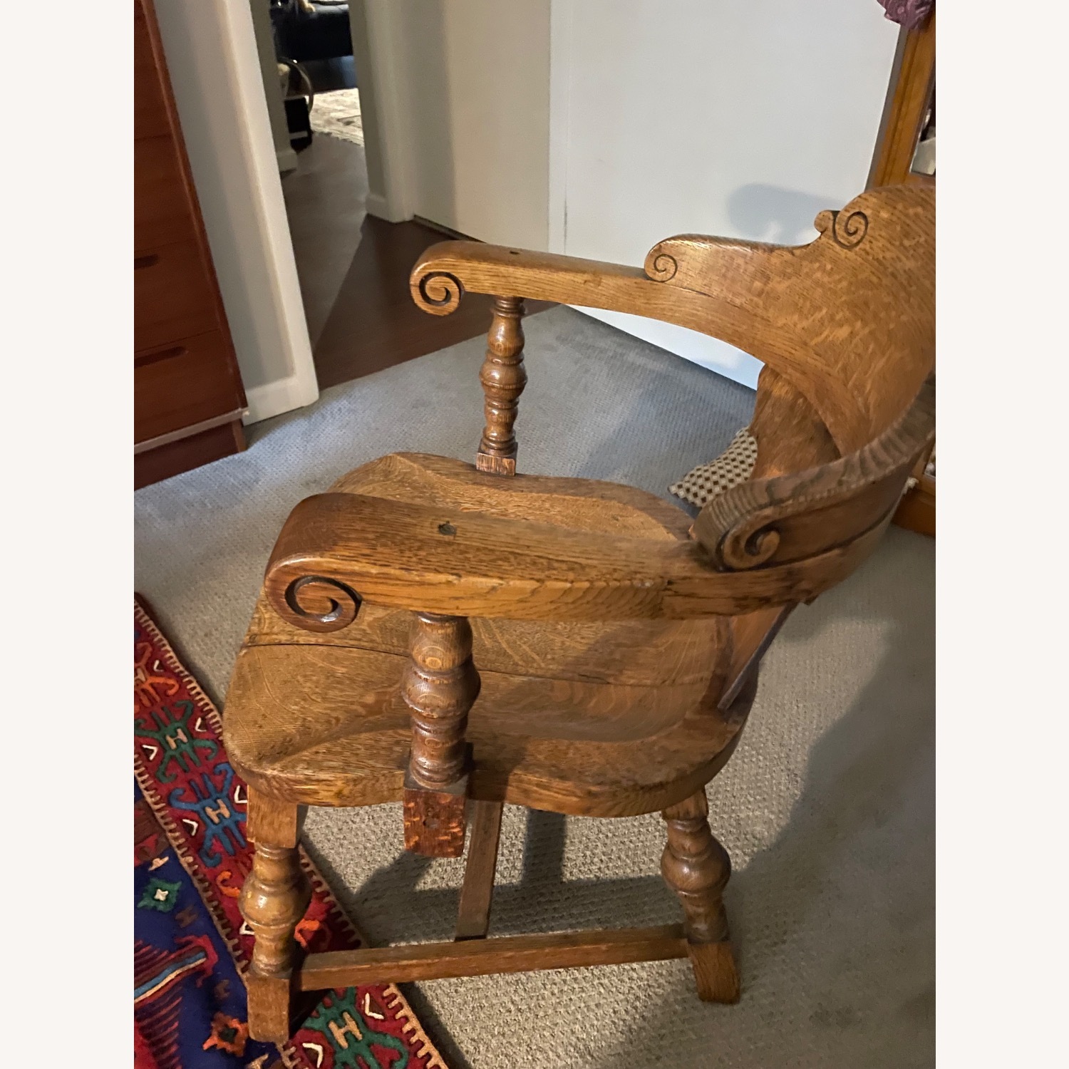 Antique Light Brown Wood Armchair - image-2