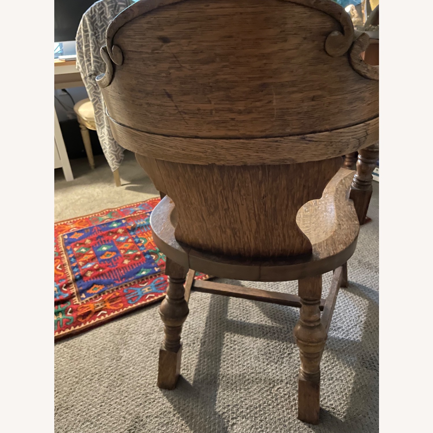 Antique Light Brown Wood Armchair - image-4