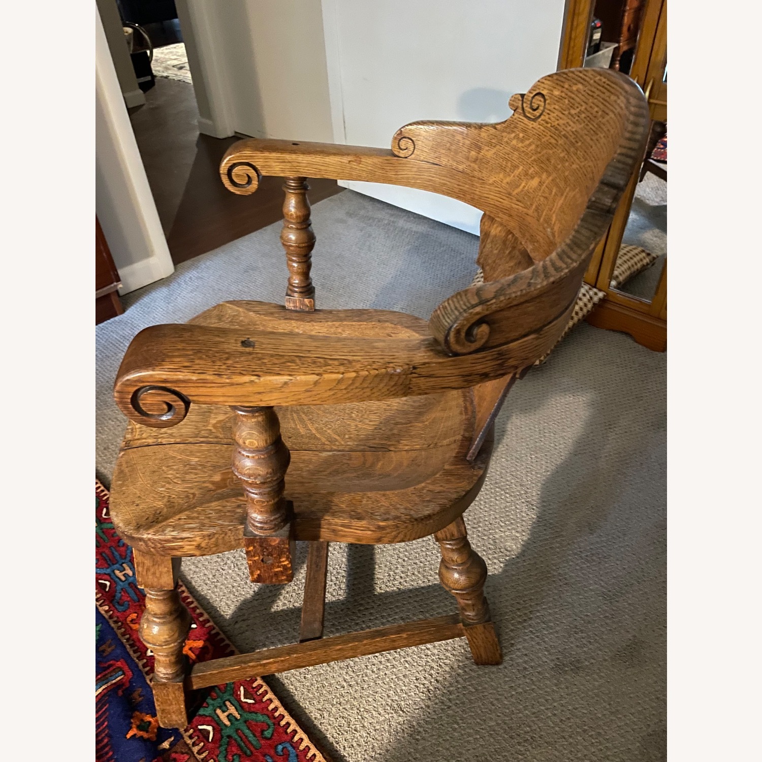 Antique Light Brown Wood Armchair - image-3
