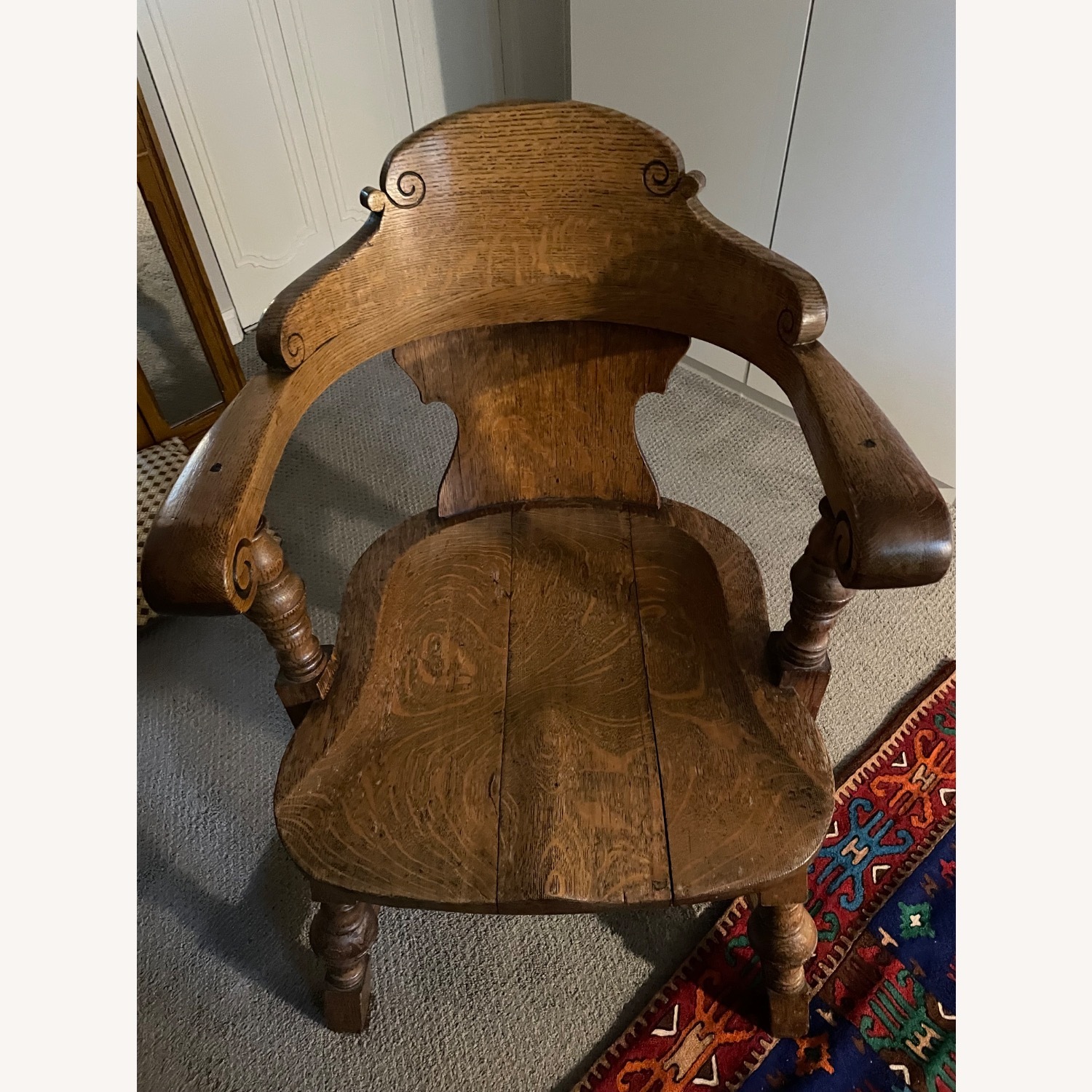 Antique Light Brown Wood Armchair - image-1