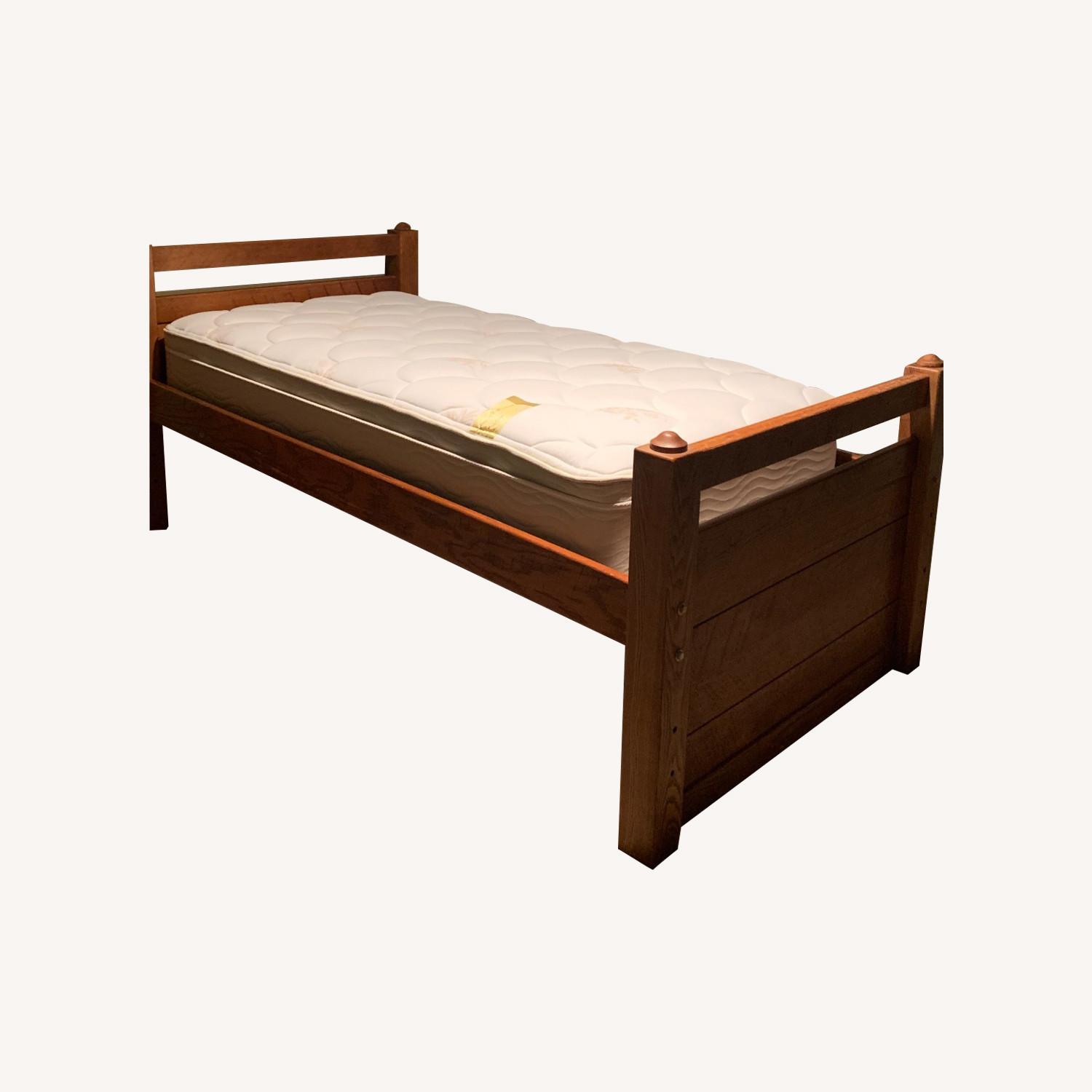 Solid Brown Wood Twin Bed - image-0
