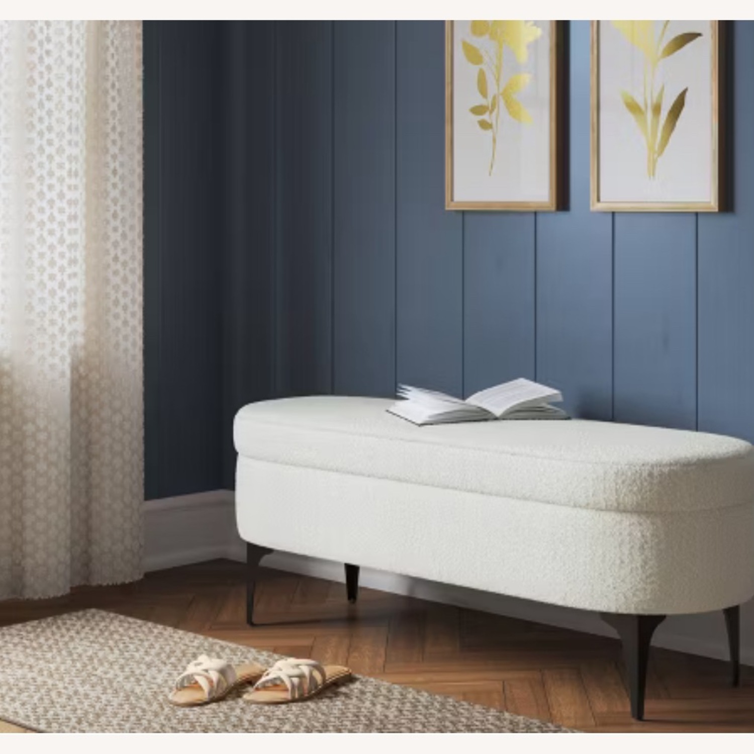 Target Cream Boucle Storage Bench - image-1