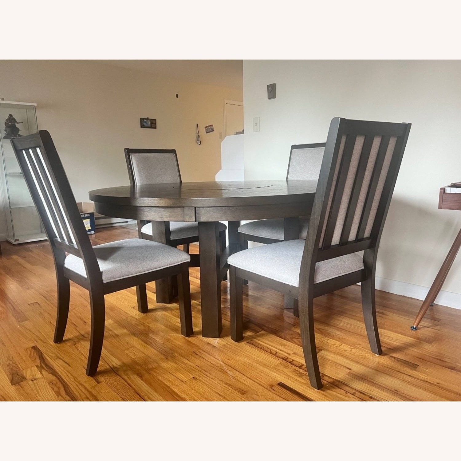 Ormond Dark Brown Wood Dining Set with Lazy Susan - image-1