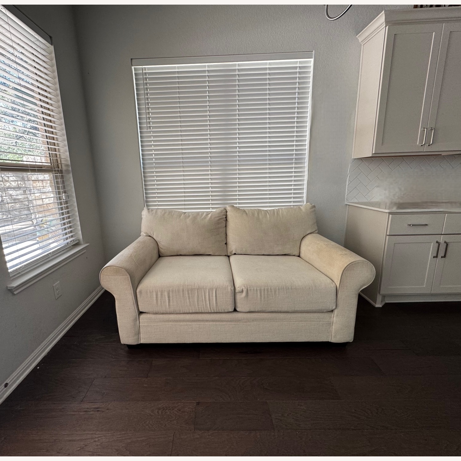 Living Spaces White Fabric 2+ Seater Sofa - image-2