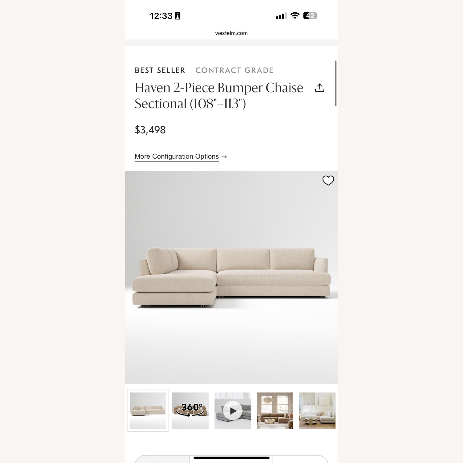 West Elm White Marble 3+ Piece Sectional - image-1