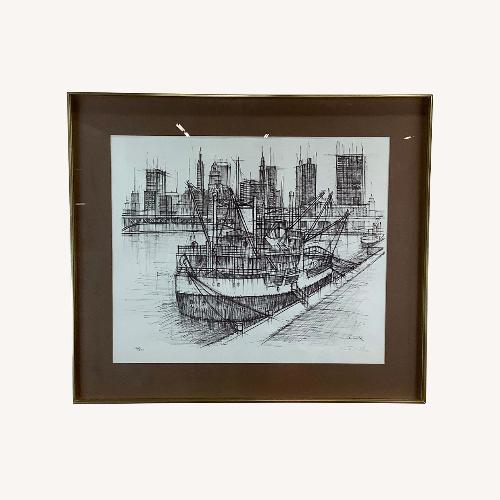 Used Vintage Lithograph Nautical Cityscape, Signed for sale on AptDeco