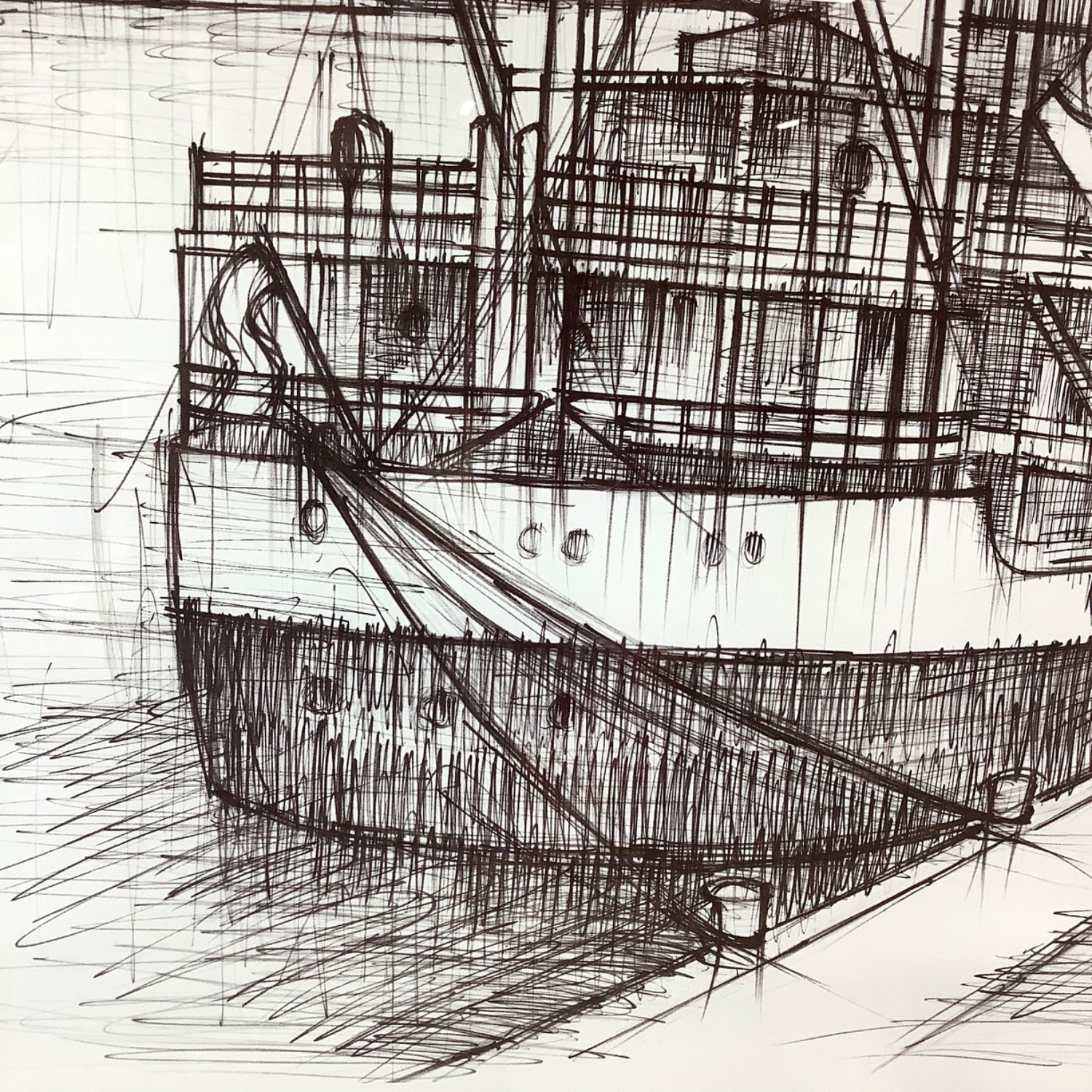 Vintage Lithograph Nautical Cityscape, Signed - image-4