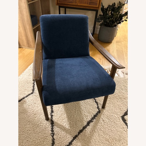 Used West Elm Blue Wood Accent Chair for sale on AptDeco