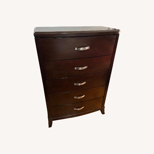 Used Bob's Discount Furniture Tremont Espresso 5 Drawer Chest for sale on AptDeco