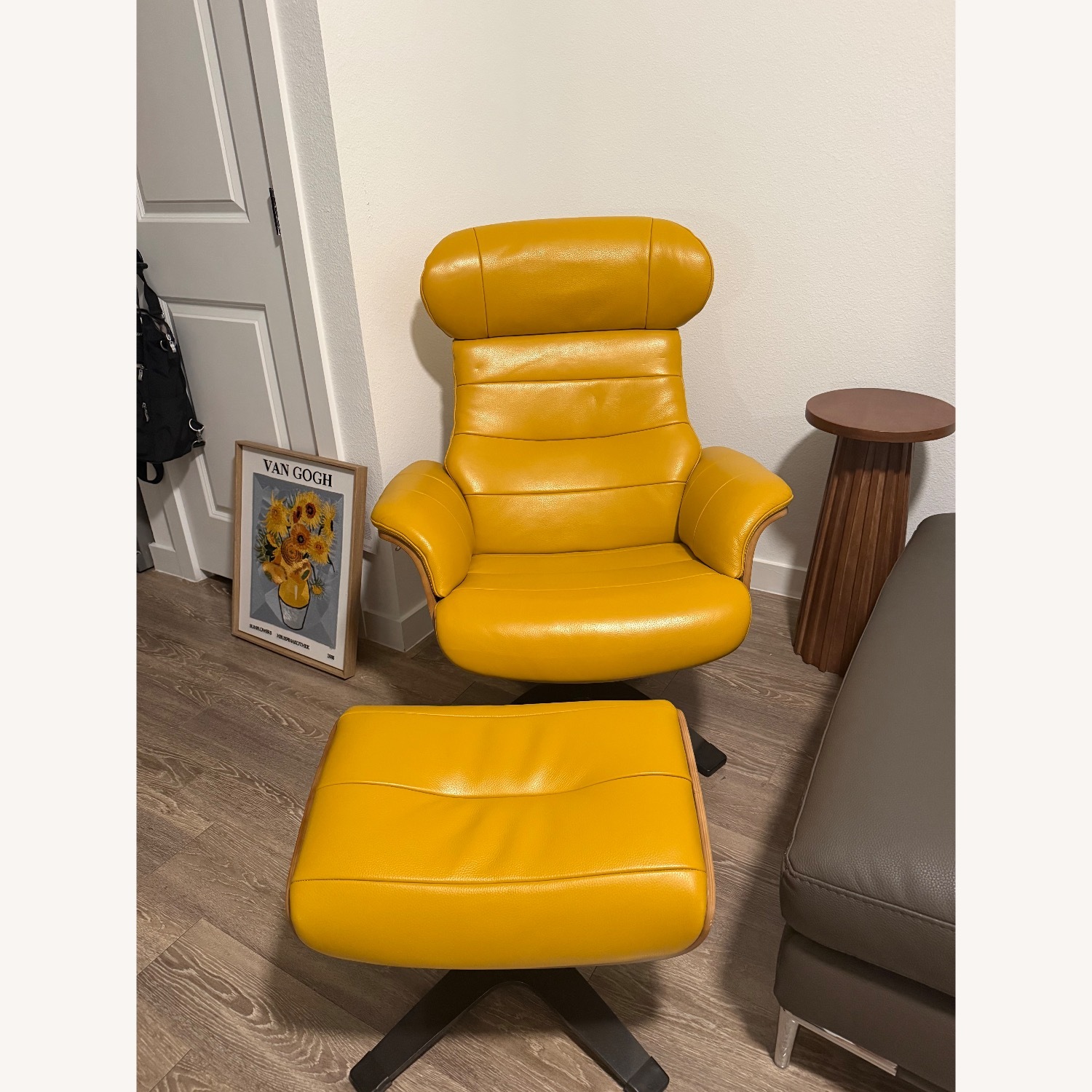 Modani Rowen Yellow Leather Chair & Ottoman - image-1