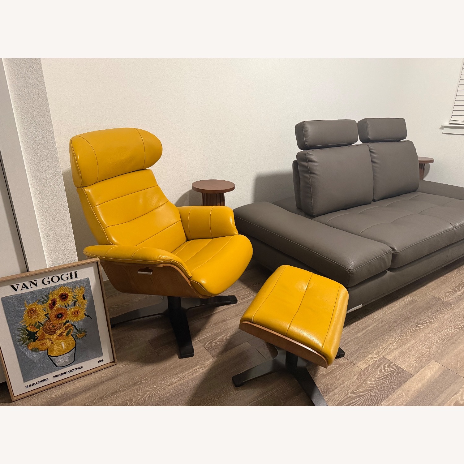 Modani Rowen Yellow Leather Chair & Ottoman - image-2
