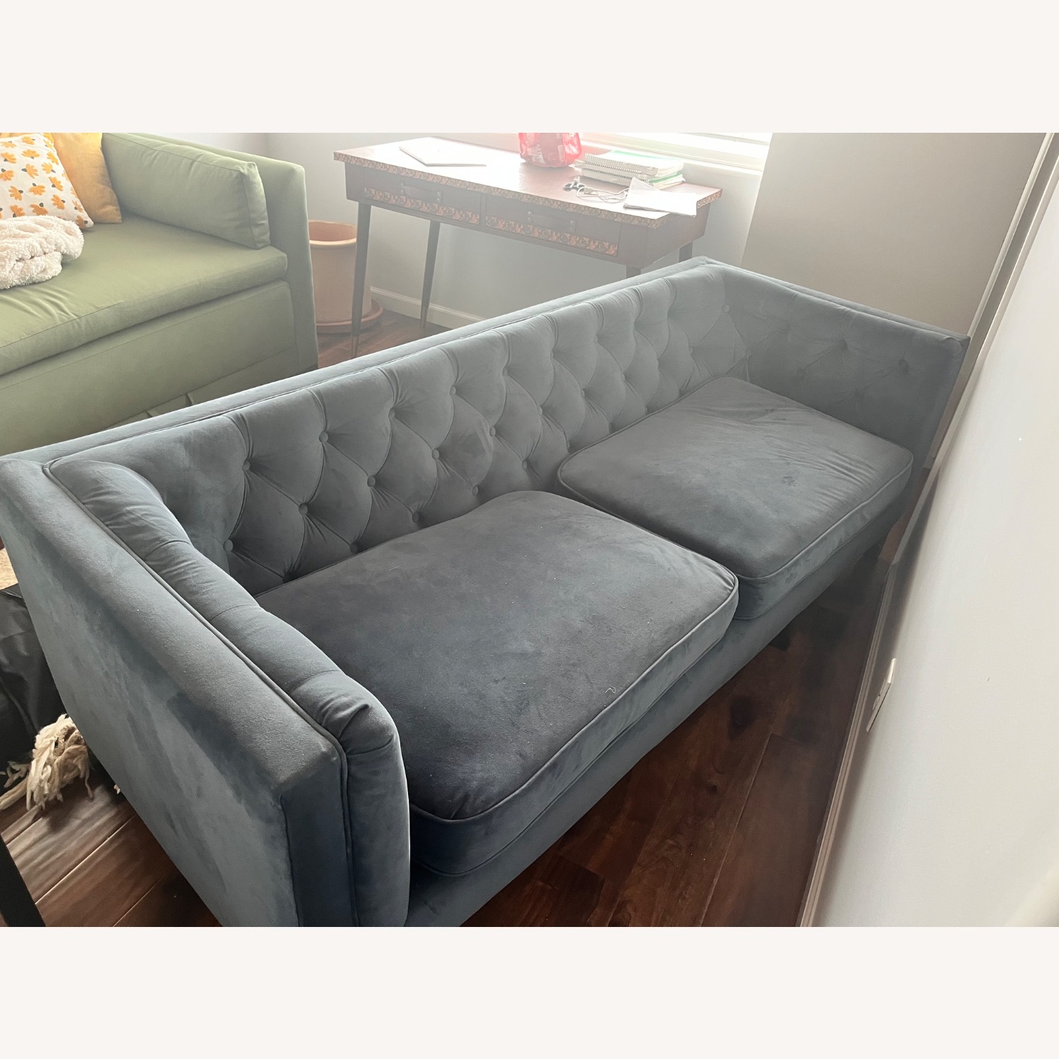 World Market Kendall Blue Velvet 2 Seater Sofa - image-4