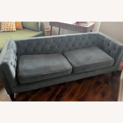Used World Market Kendall Blue Velvet 2 Seater Sofa for sale on AptDeco