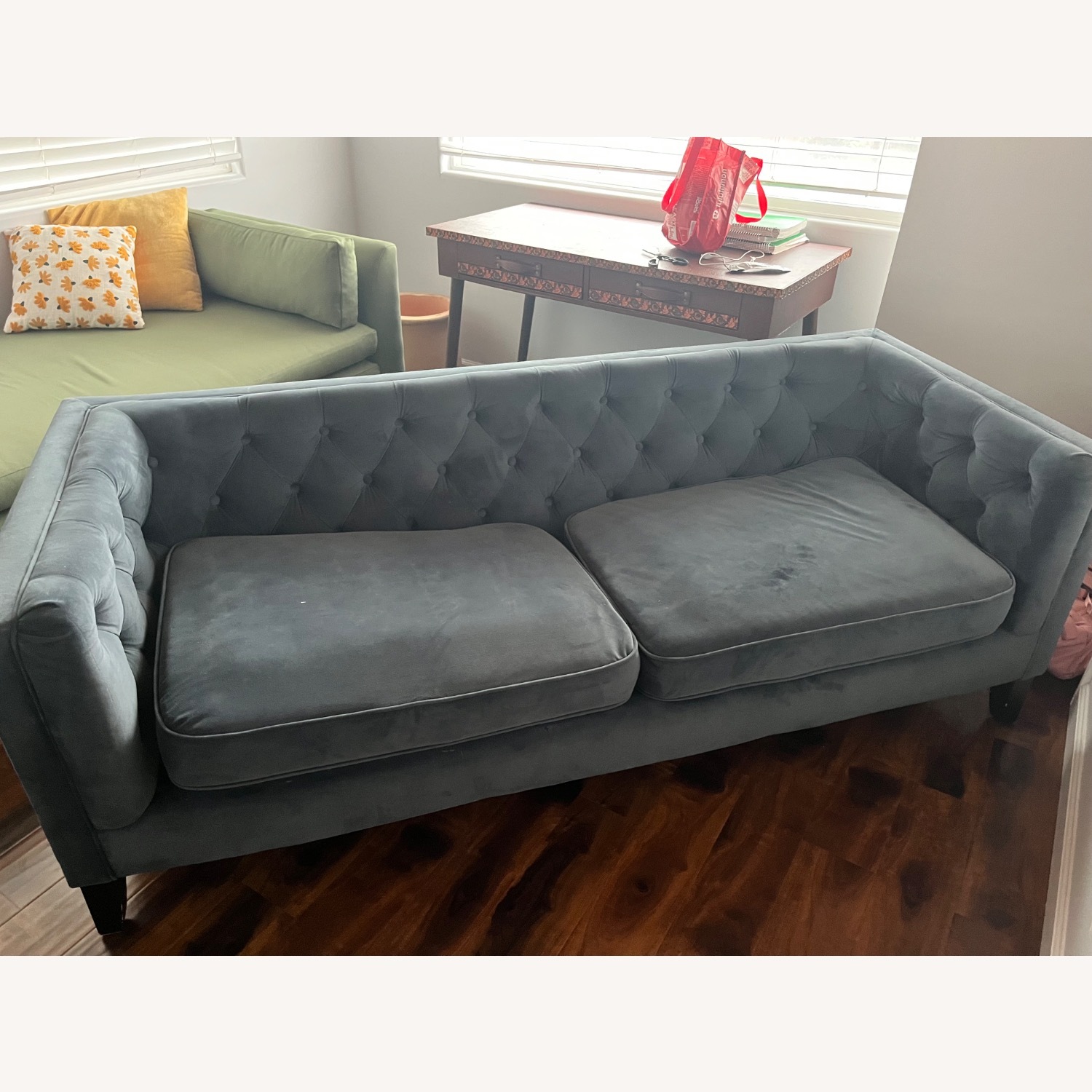 World Market Kendall Blue Velvet 2 Seater Sofa - image-3