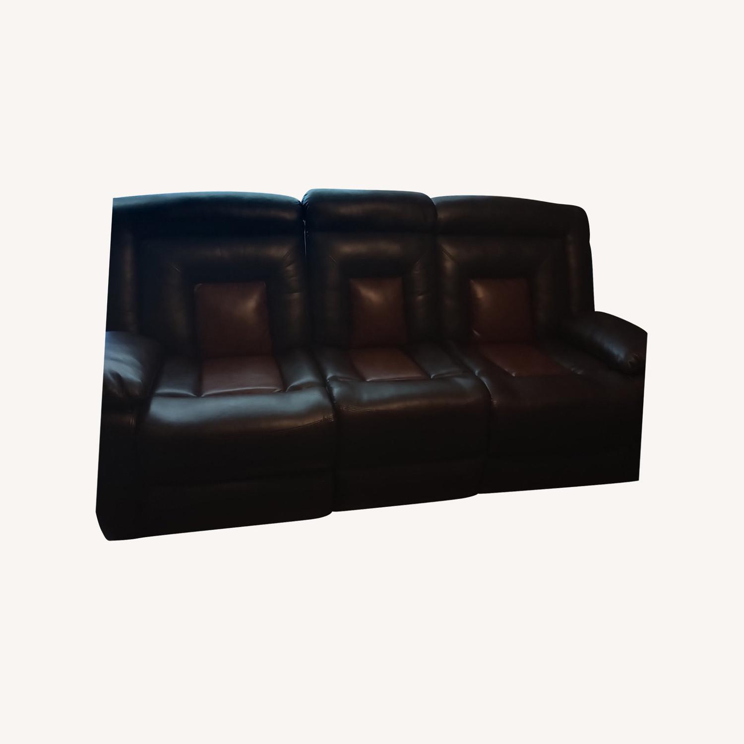 Leather Double Recliner With Cup Holders - image-0
