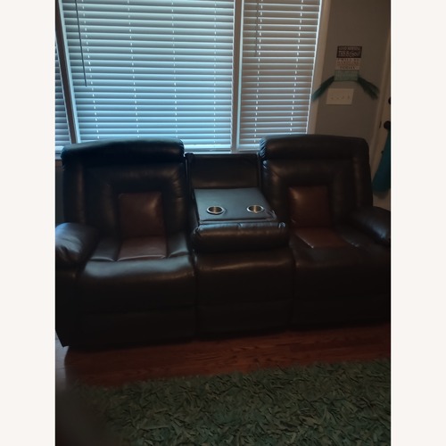 Used Leather Double Recliner With Cup Holders for sale on AptDeco
