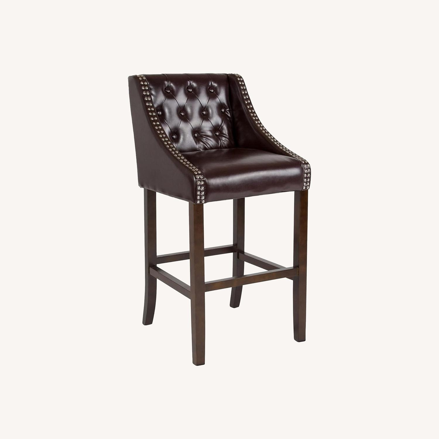 Brown Leather Height Stool Dining Chair - image-0