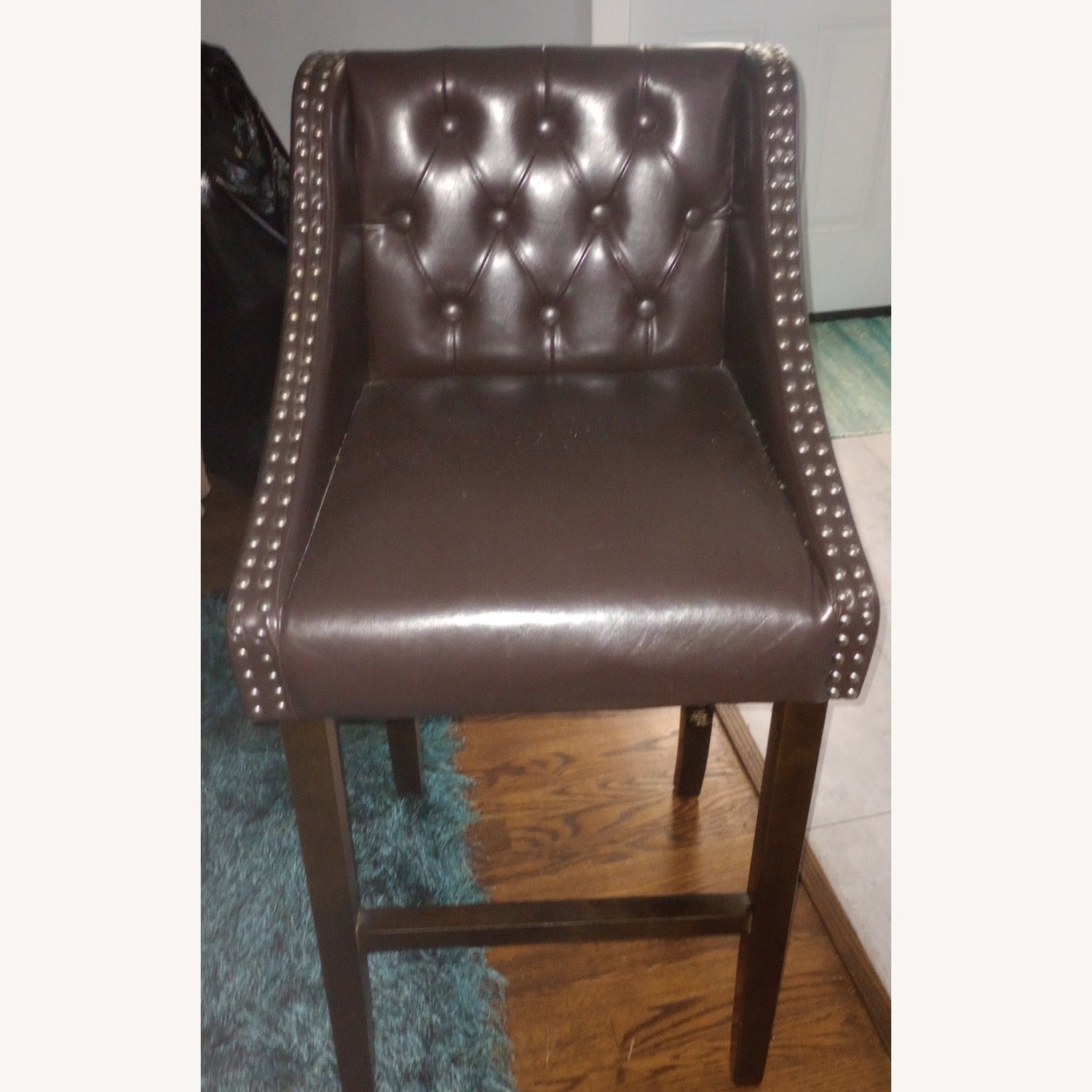 Brown Leather Height Stool Dining Chair - image-1