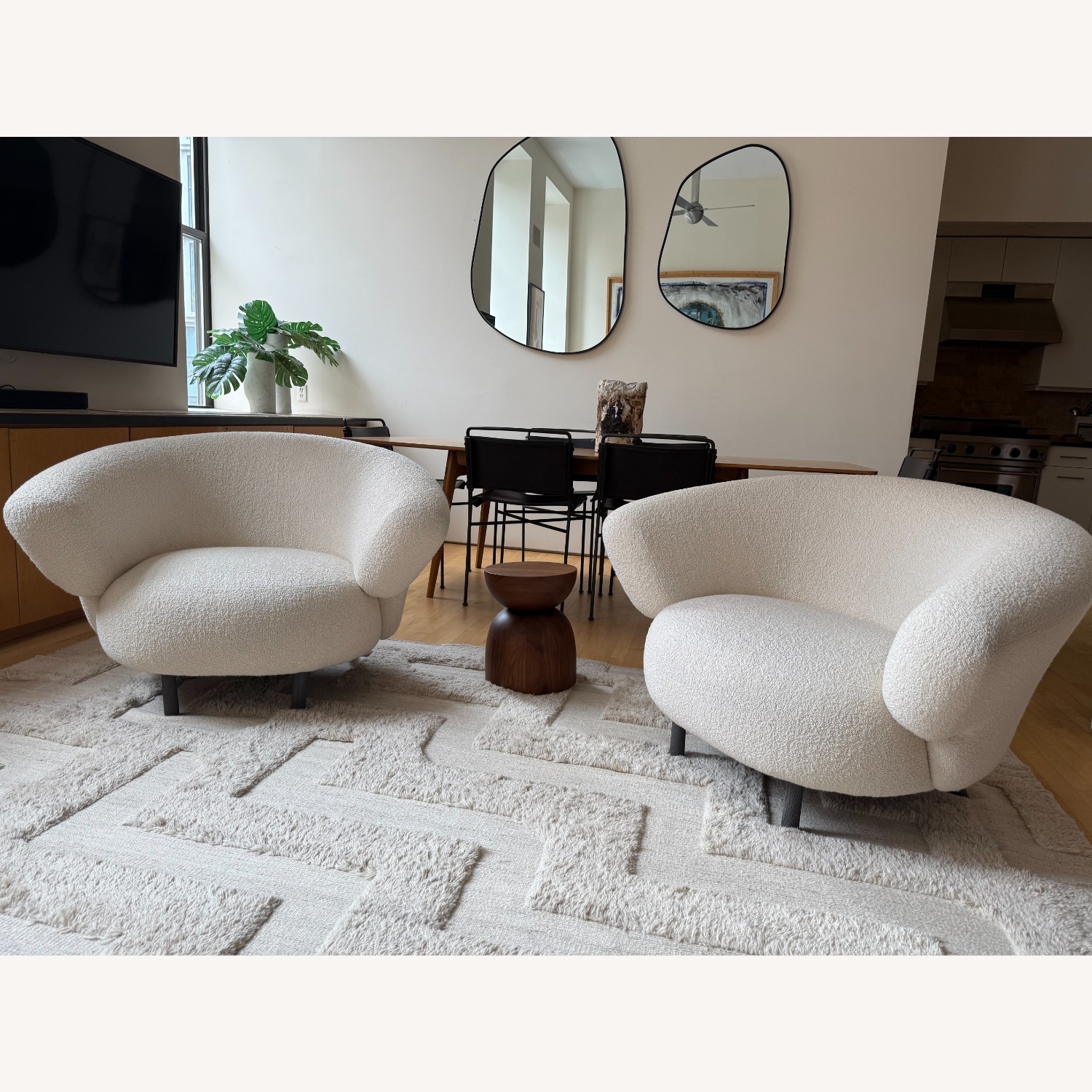 Designer White Boucle Accent Chairs (x2) - image-1