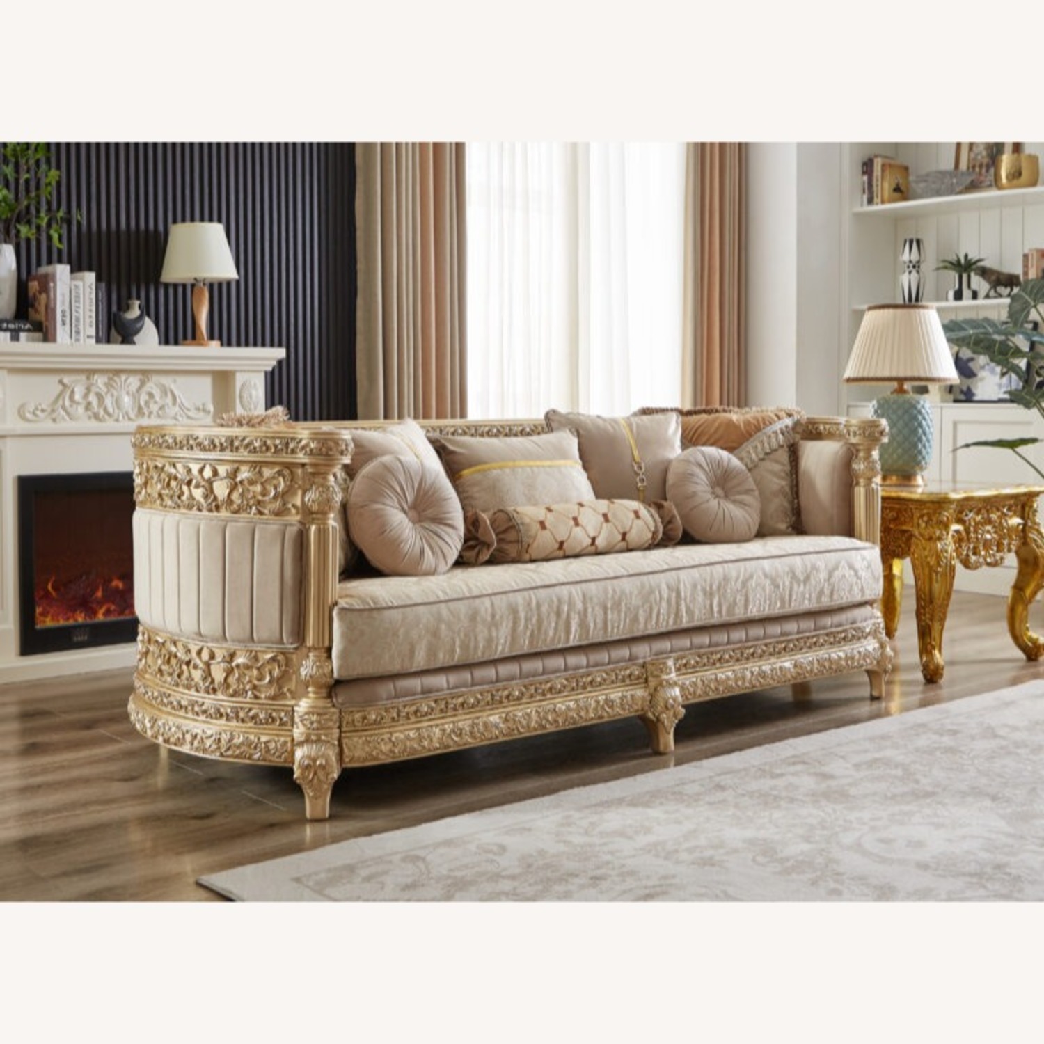 Homey Design Furniture Hd-9023 Gold Wood Loveseat - image-3