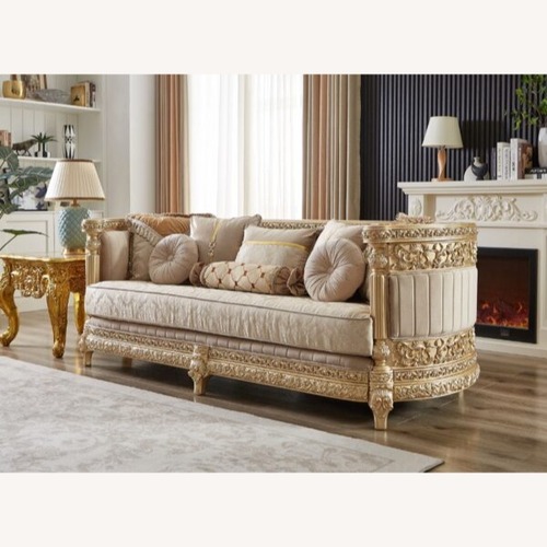 Used Homey Design Furniture Hd-9023 Gold Wood Loveseat for sale on AptDeco