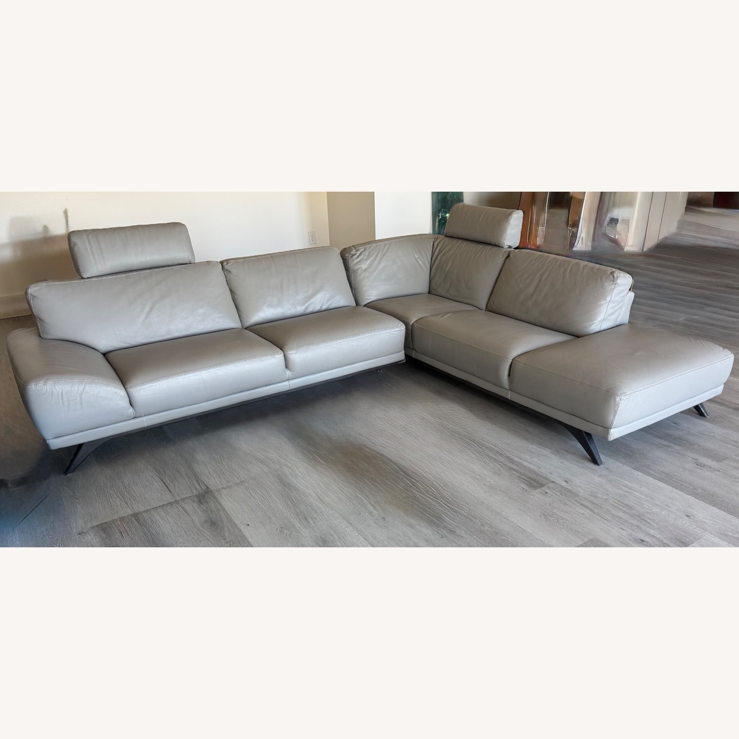Roche Bobois Light Gray Leather 2 Piece Sectional - image-1