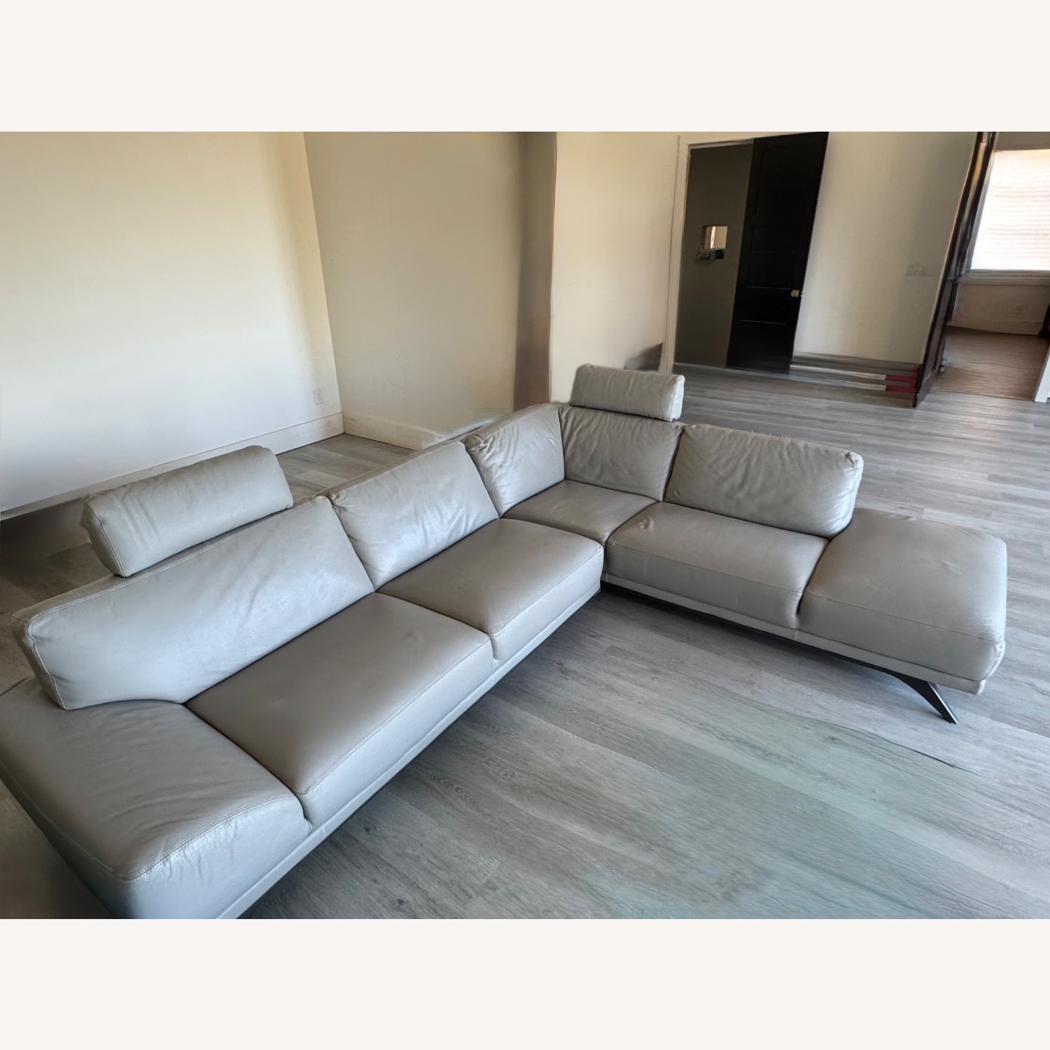 Roche Bobois Light Gray Leather 2 Piece Sectional - image-2