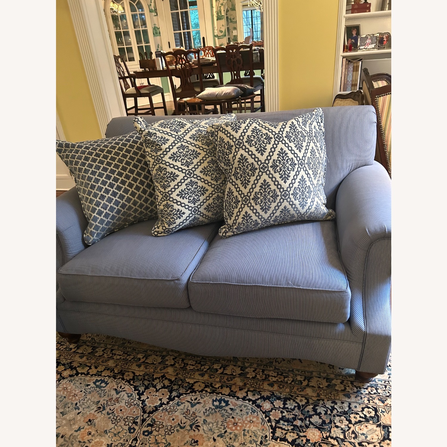 Drexel Heritage Blue Striped Sofas - AptDeco