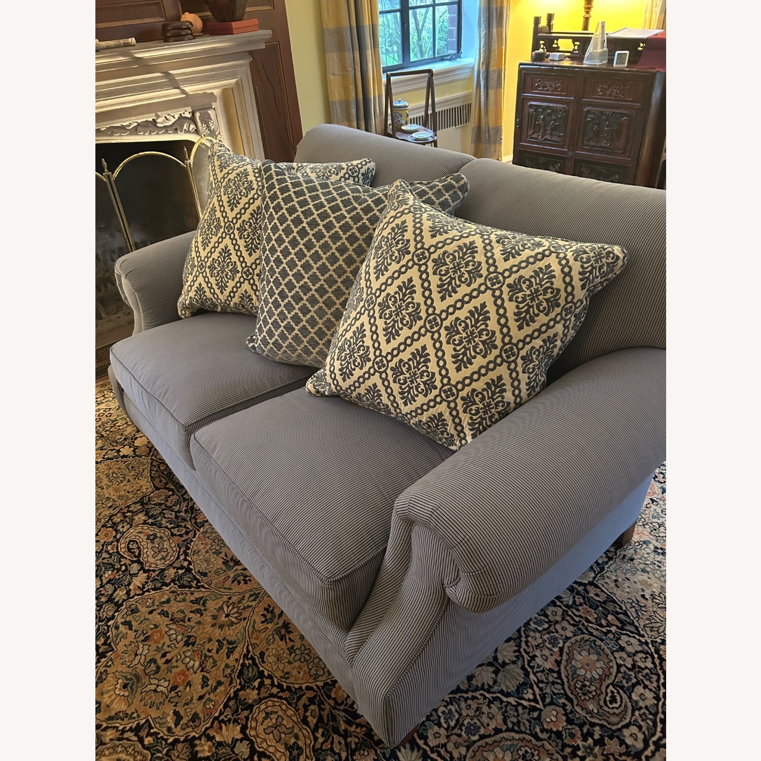 Drexel Heritage Blue Striped Sofas - AptDeco