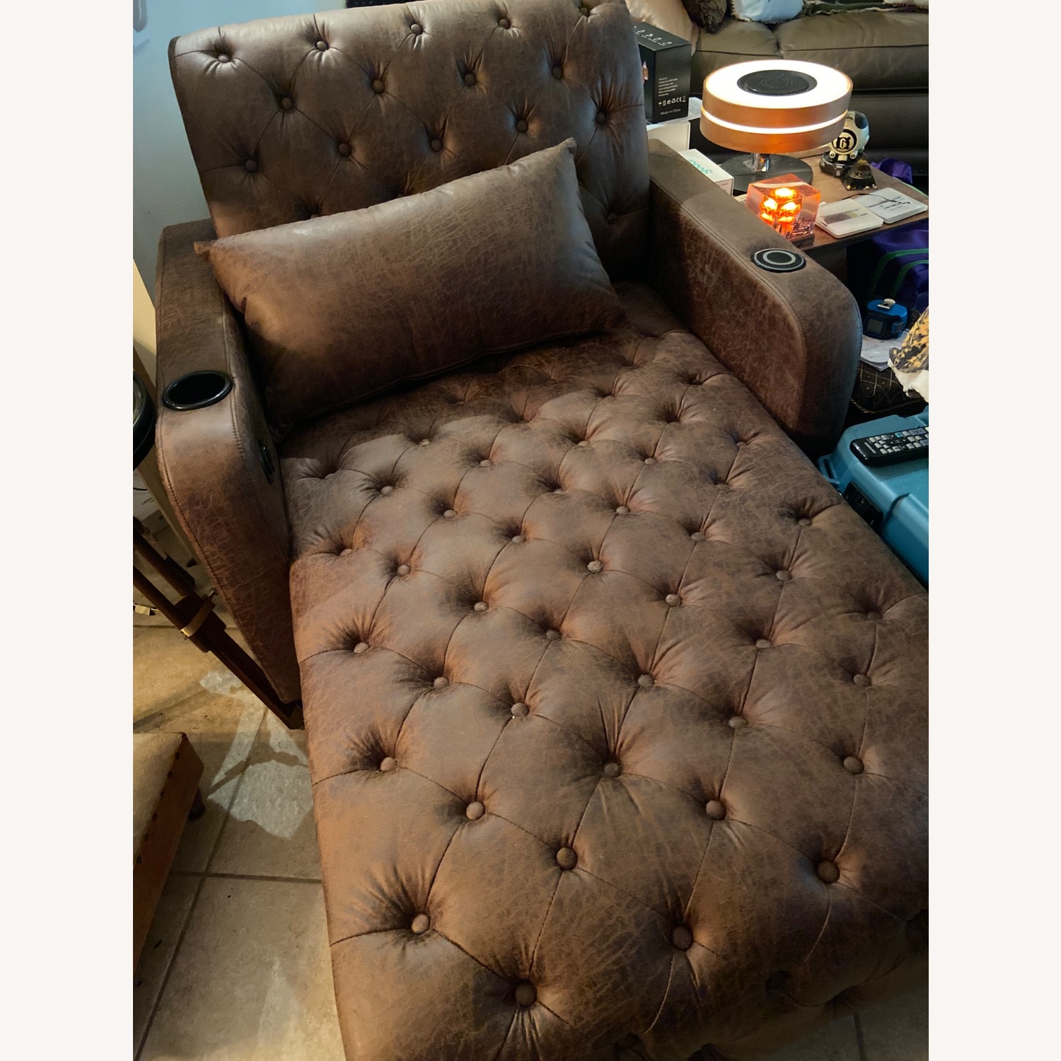 HomSof Dark Brown Faux Leather Chaise Lounge - image-1