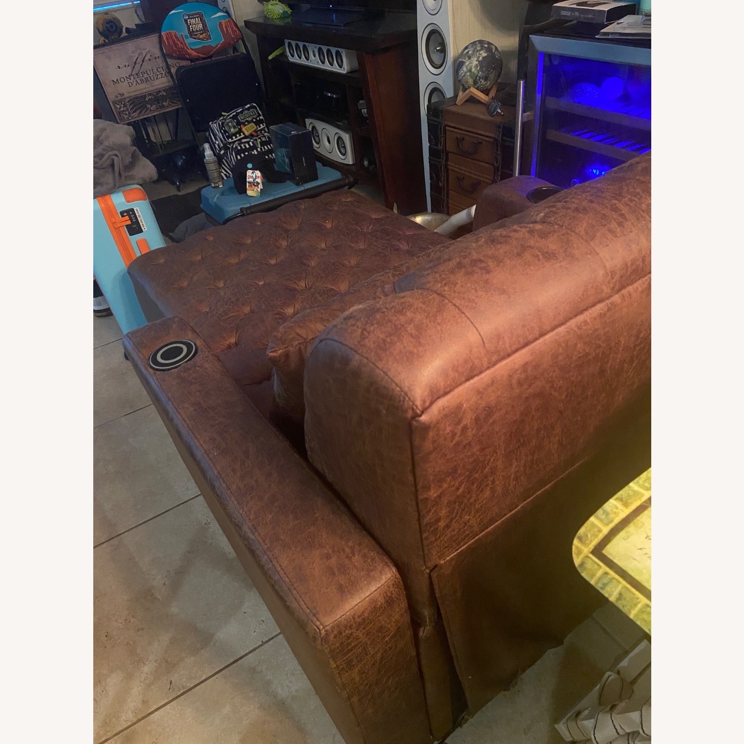 HomSof Dark Brown Faux Leather Chaise Lounge - image-3