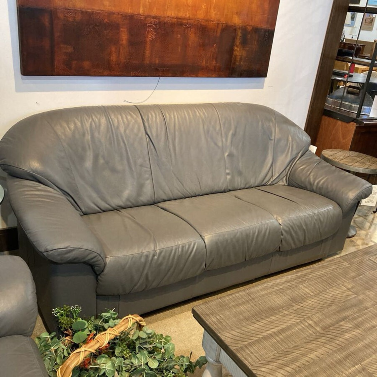 Transitional Leather 3-Seat Sofa Gray - image-2