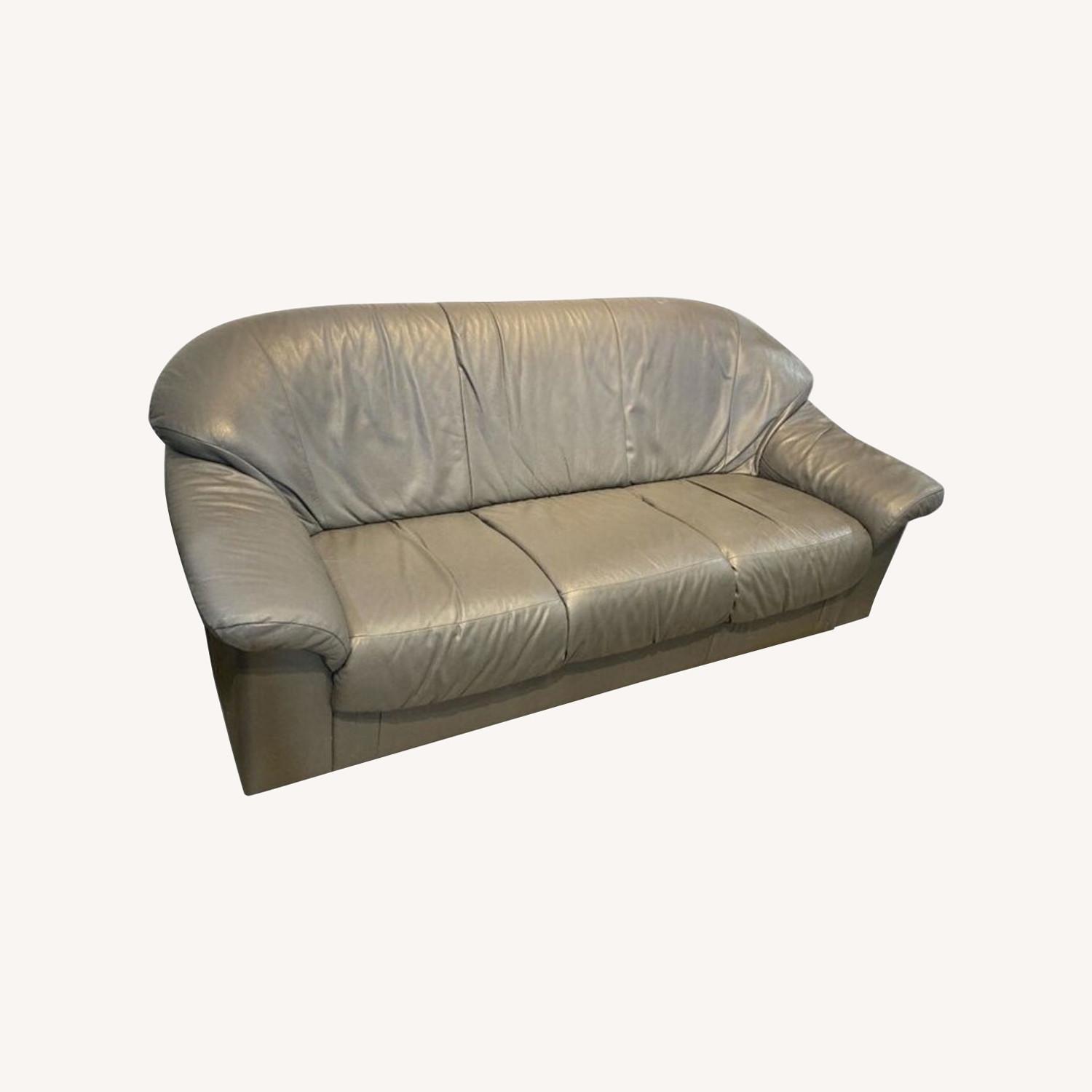 Transitional Leather 3-Seat Sofa Gray - image-0