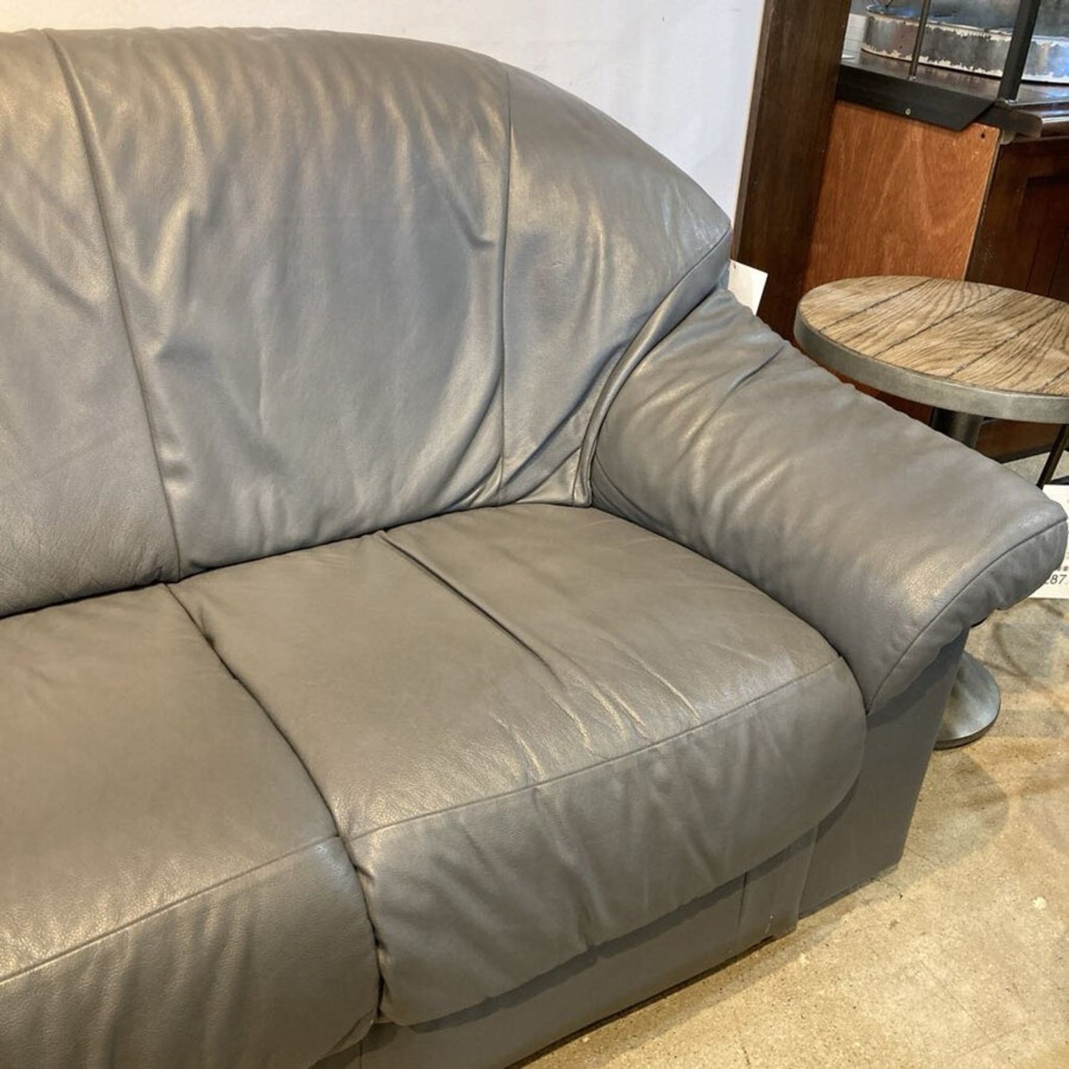 Transitional Leather 3-Seat Sofa Gray - image-4