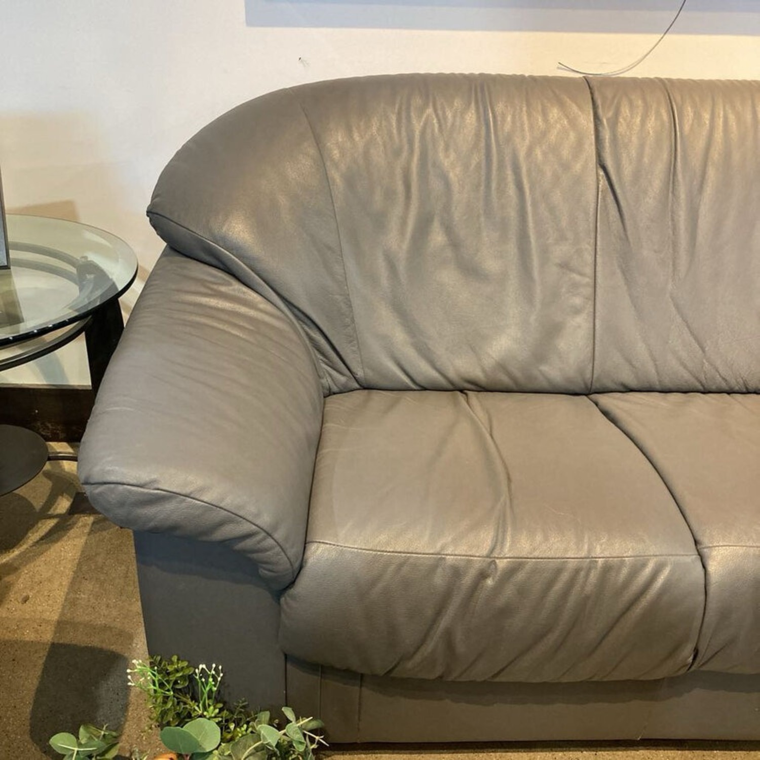 Transitional Leather 3-Seat Sofa Gray - image-3