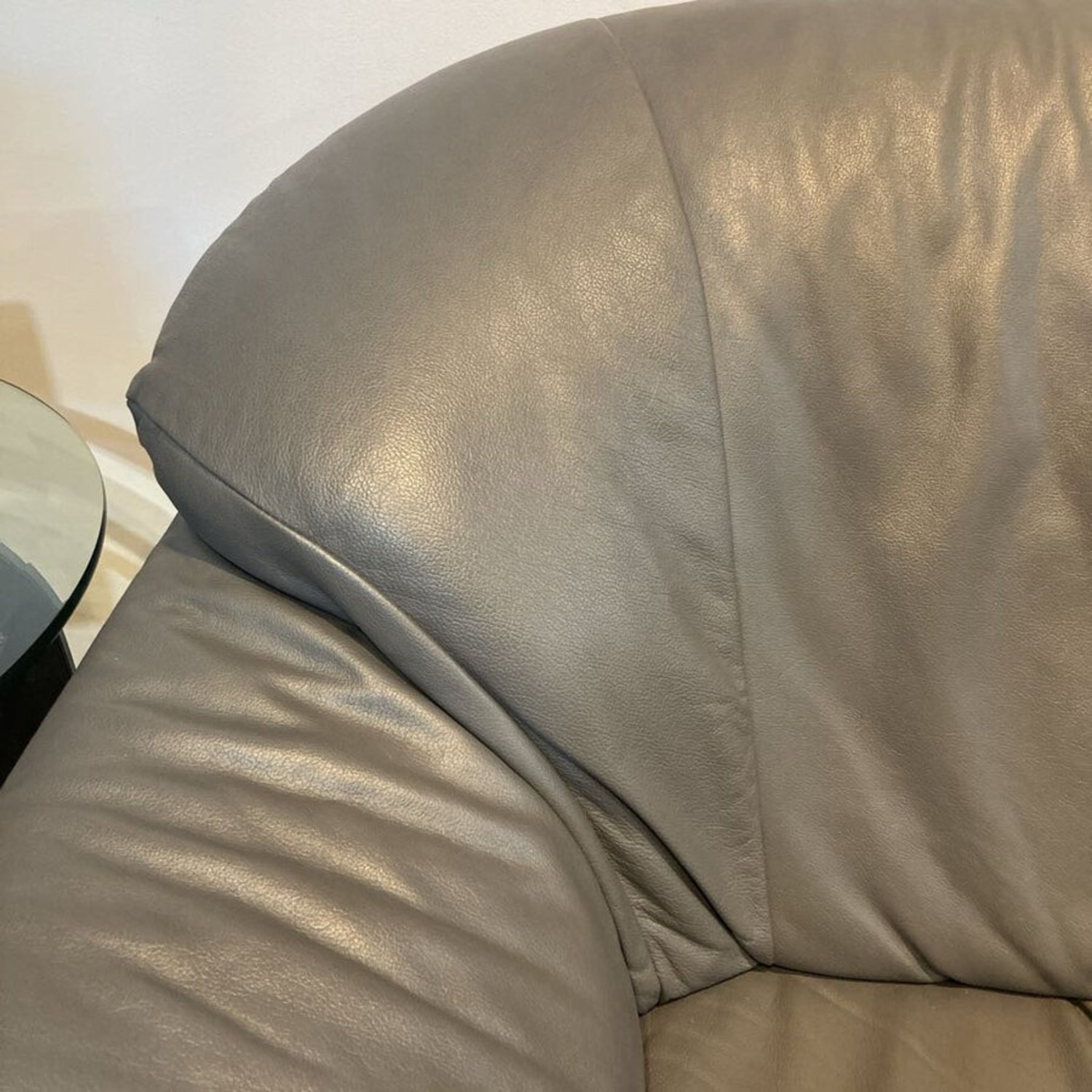 Transitional Leather 3-Seat Sofa Gray - image-5