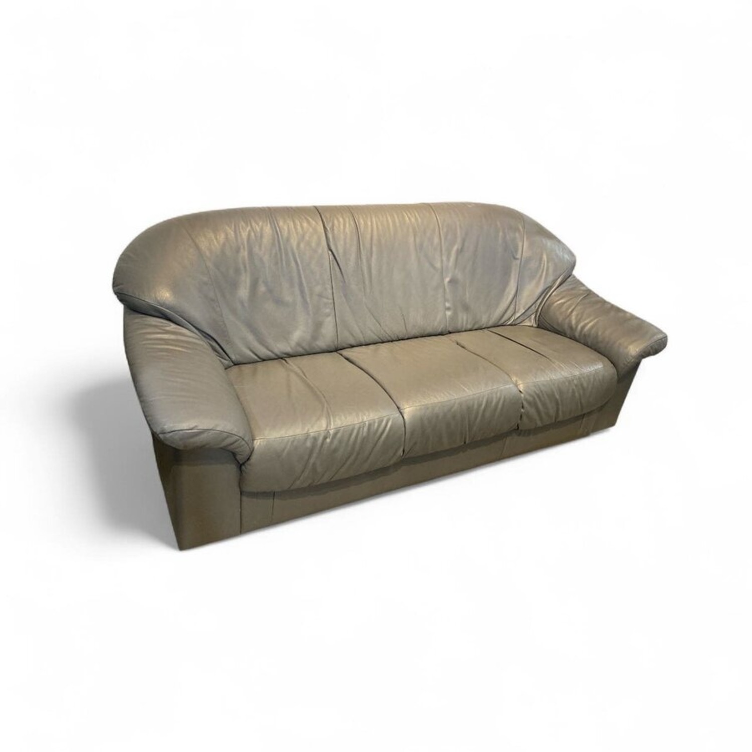 Transitional Leather 3-Seat Sofa Gray - image-1