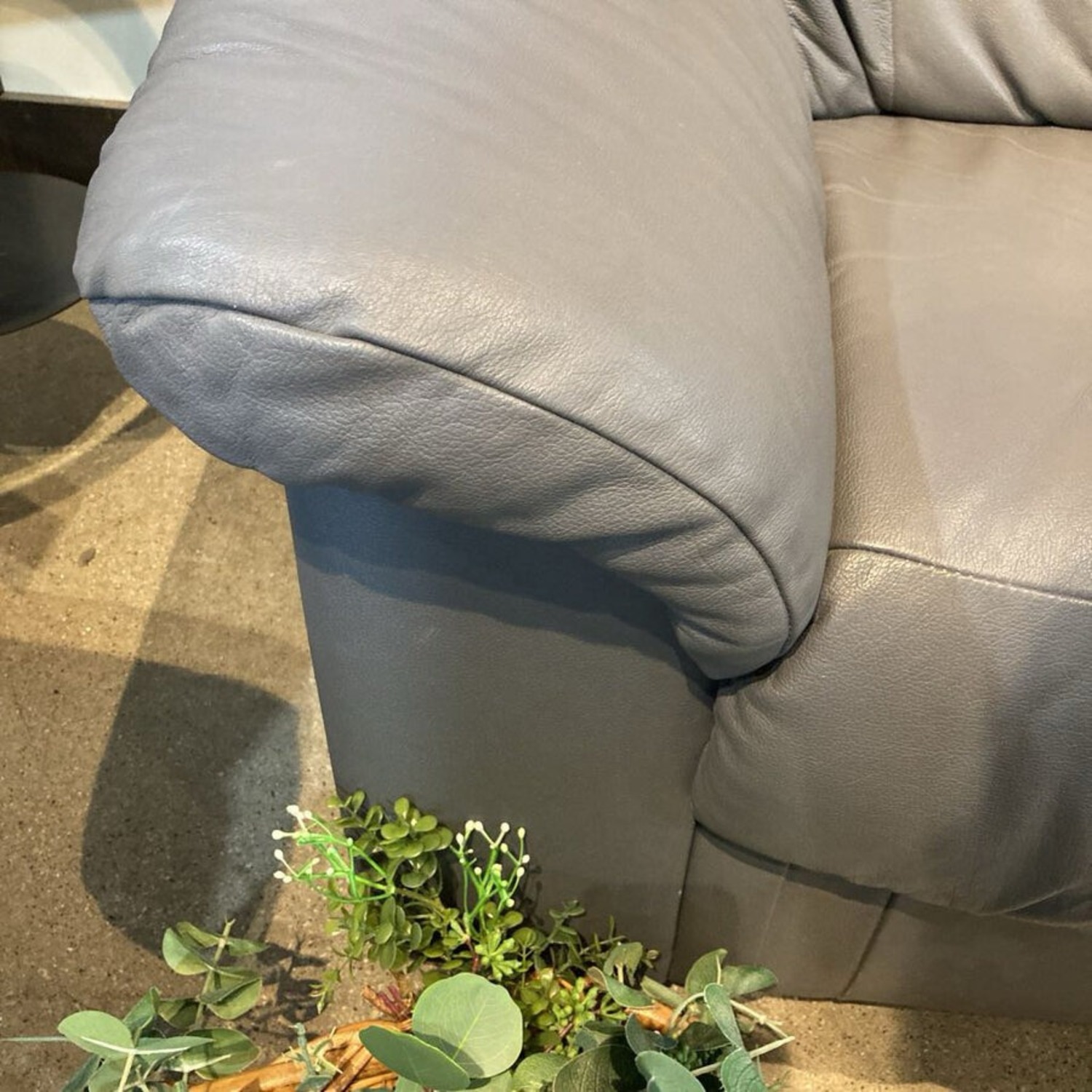 Transitional Leather 3-Seat Sofa Gray - image-6