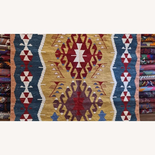 Used Turkish Oushak Modern Kilim Rug Small Rug 4' x 6' for sale on AptDeco