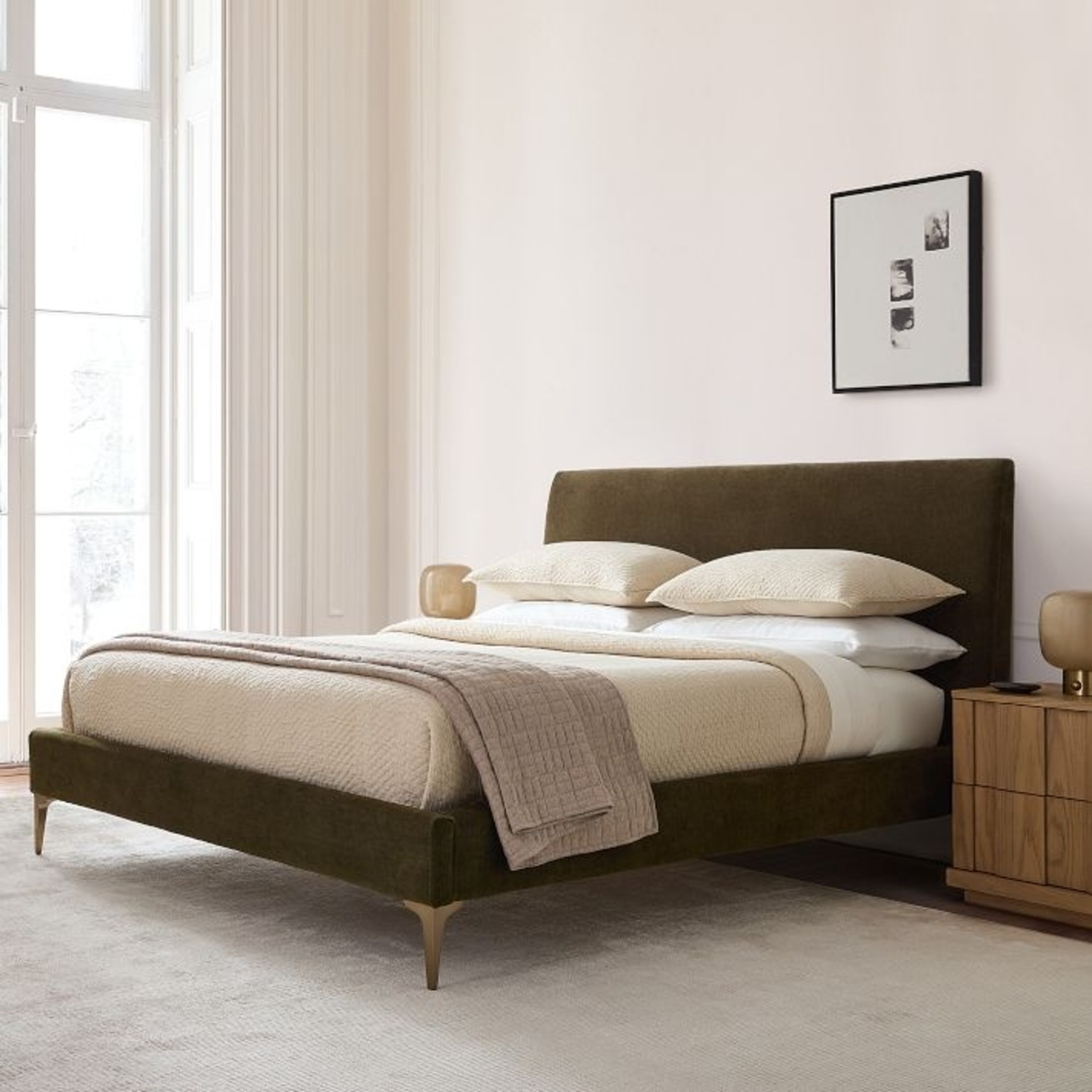West Elm Andes Green Velvet Queen Bed - image-9