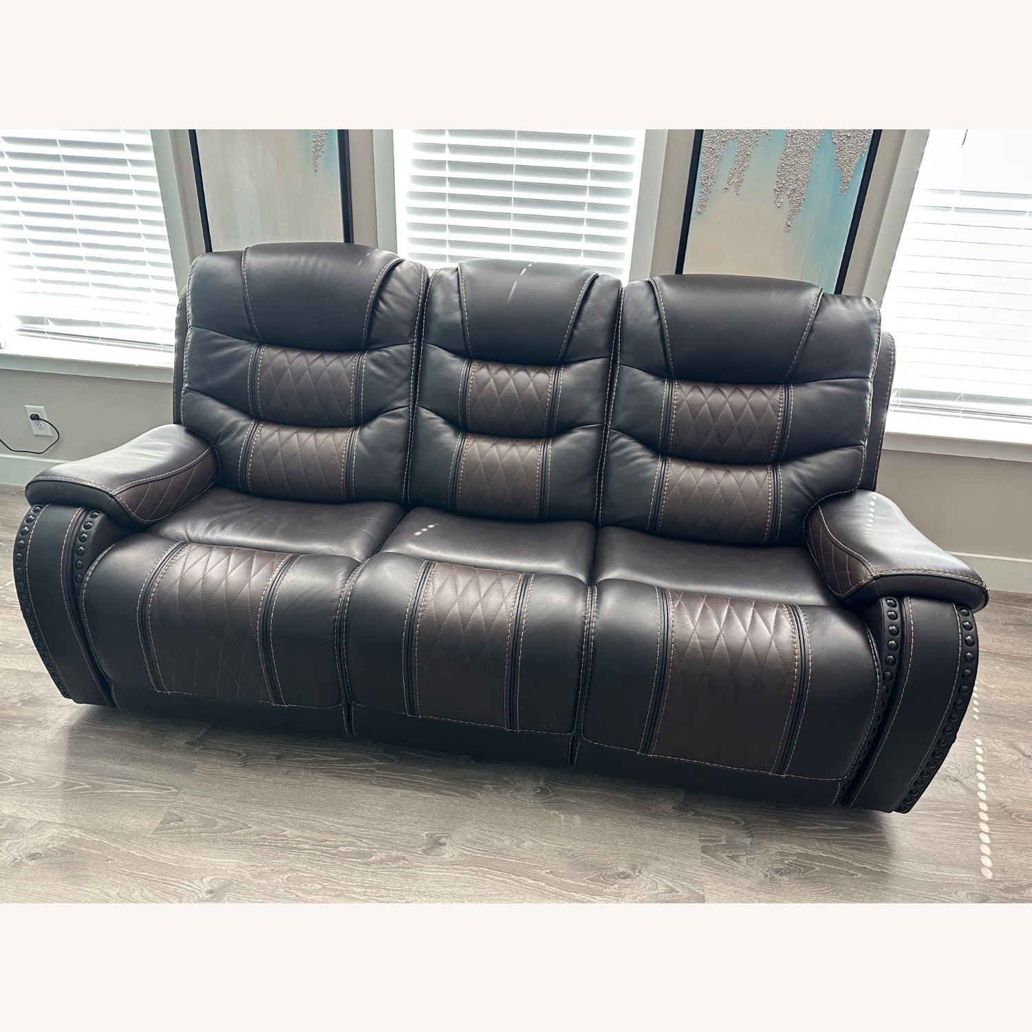 Dark Brown Faux Leather Recliner Sofa - image-1