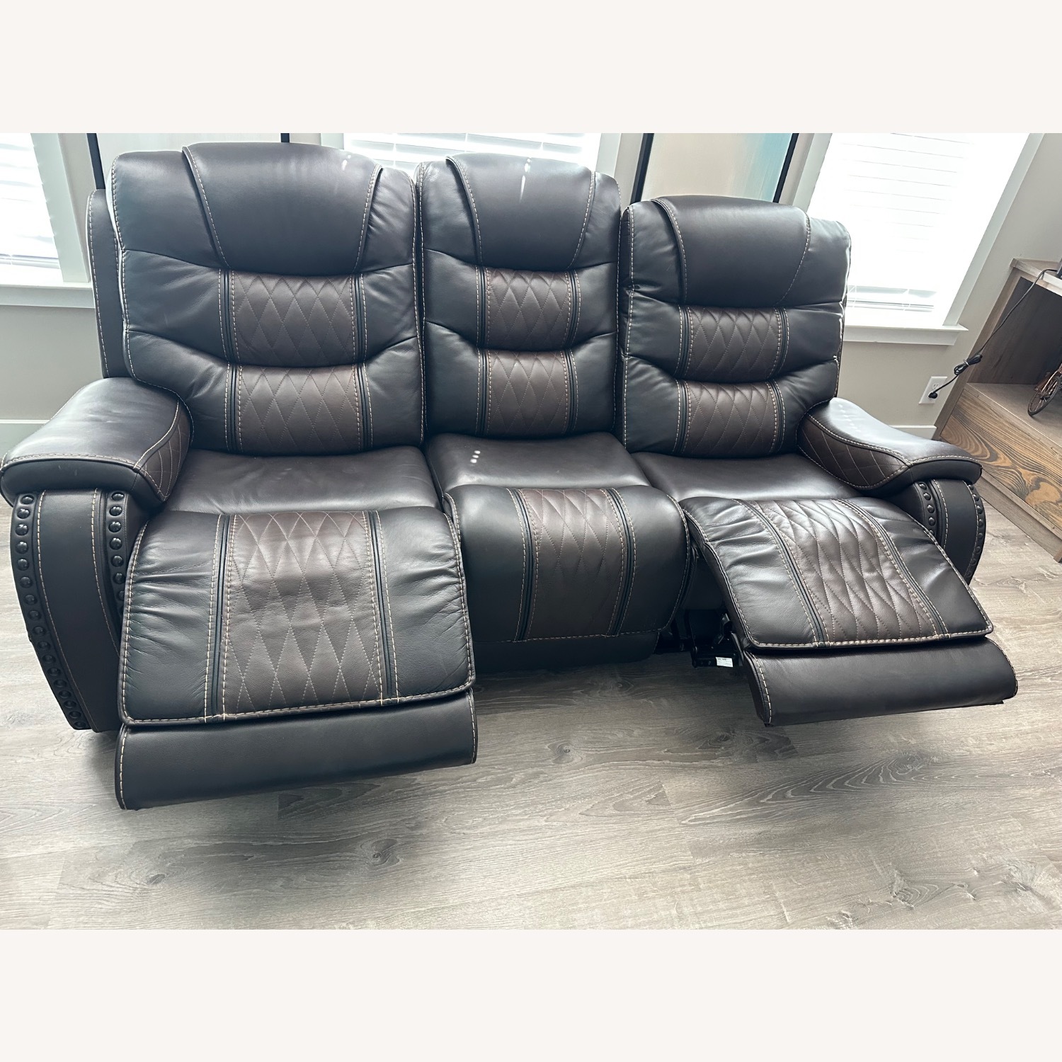 Dark Brown Faux Leather Recliner Sofa - image-2