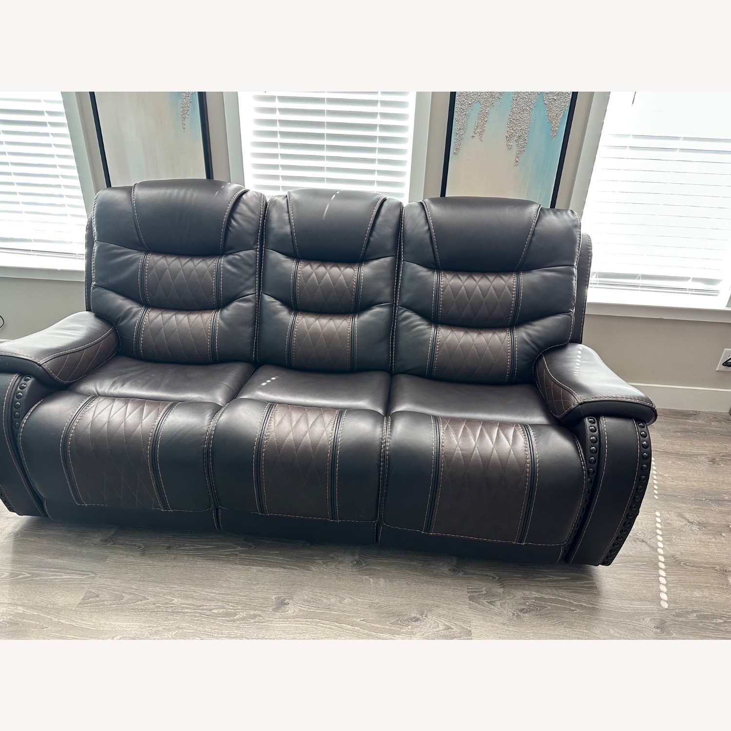 Dark Brown Faux Leather Recliner Sofa - image-4