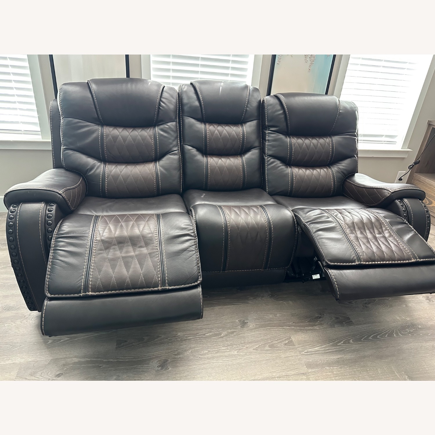 Dark Brown Faux Leather Recliner Sofa - image-5